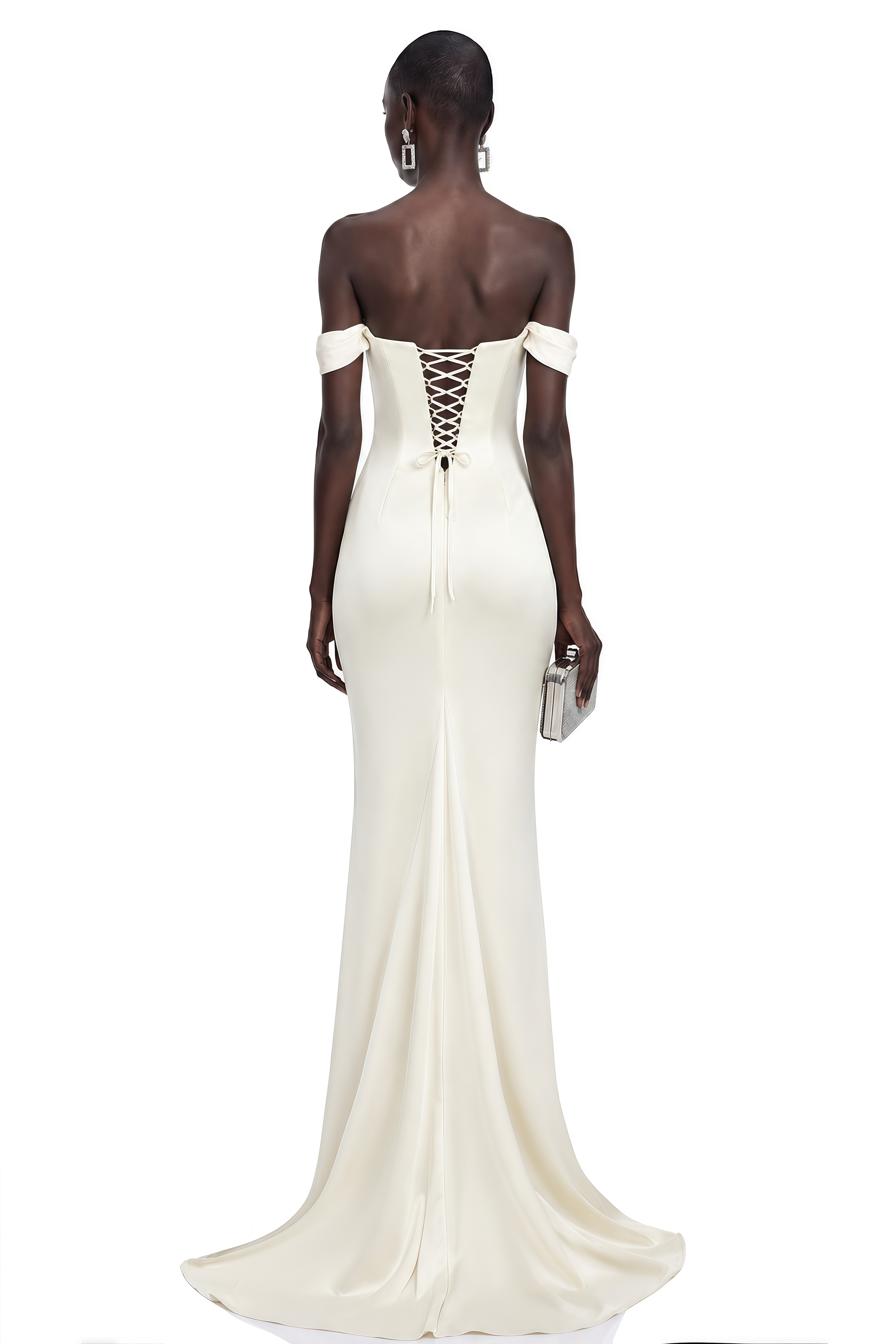 Cream one-shoulder maxi dress with a draped waist