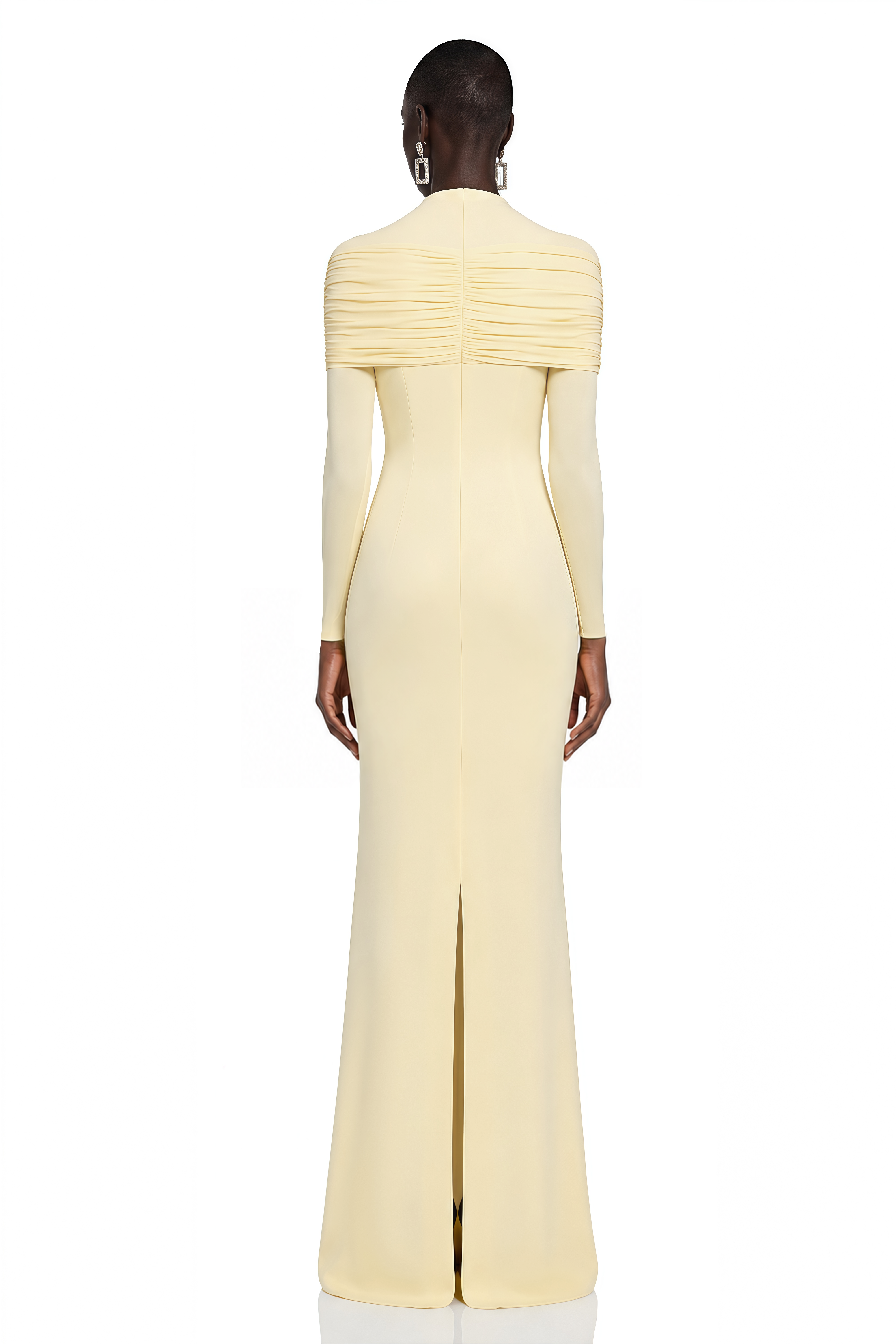 Samantha Yellow High Neck Ruched Long Sleeve Maxi Dress