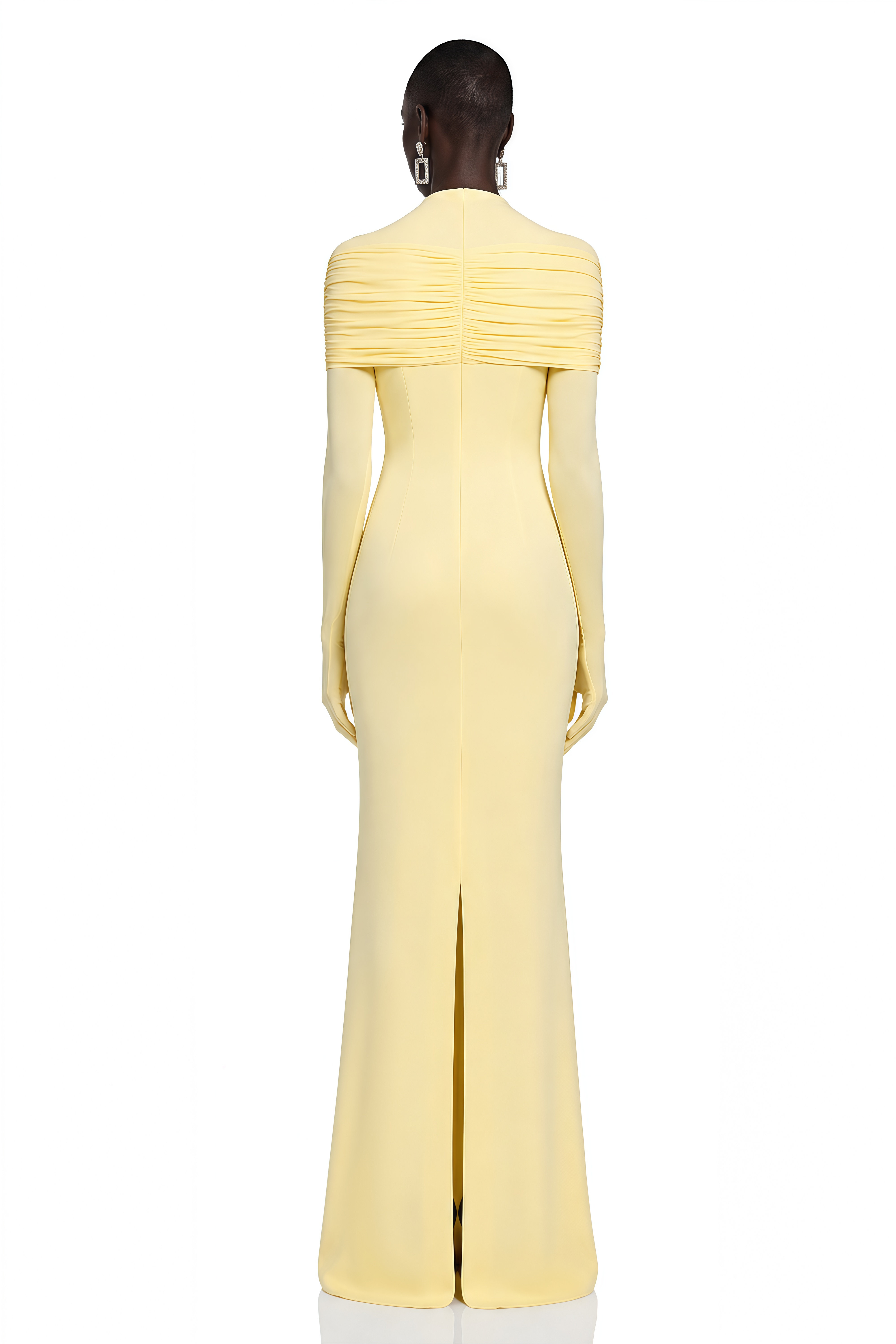 Samantha Yellow High Neck Ruched Long Sleeve Maxi Dress