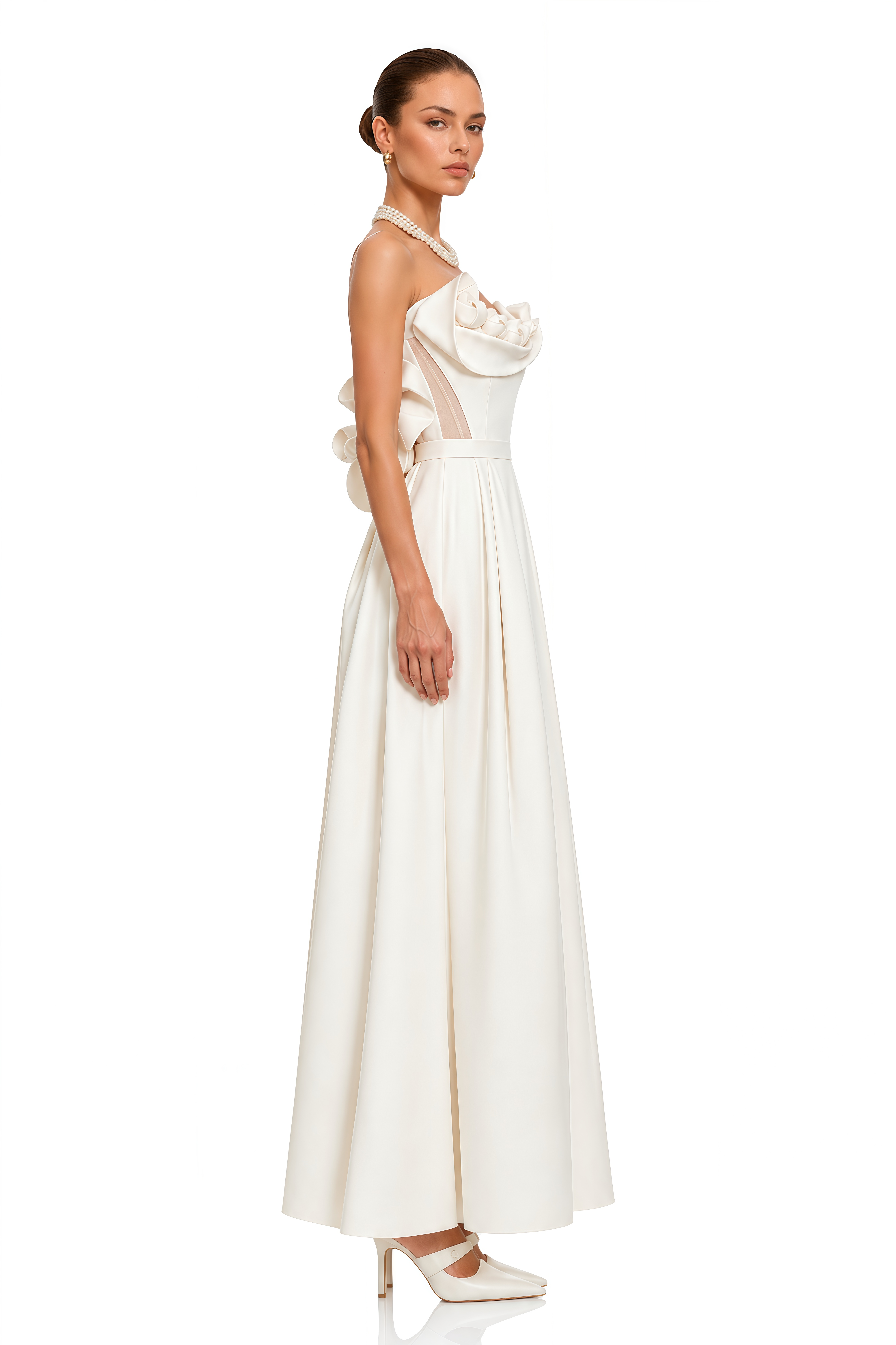 Sayara White 3D Floral Off Shoulder Maxi Dress
