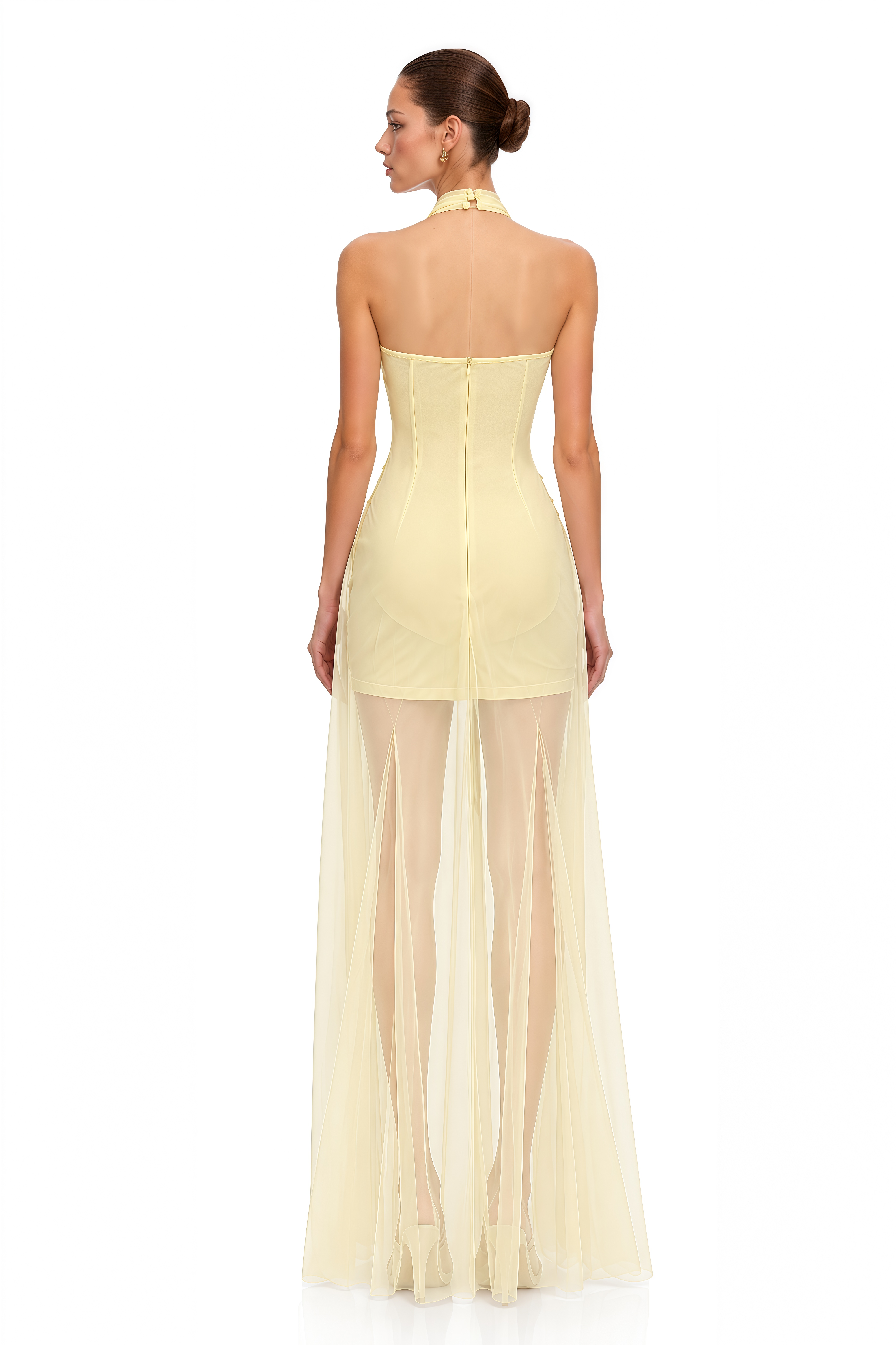 Scarlett Yellow Halterneck Fringe Embellished Maxi Dress
