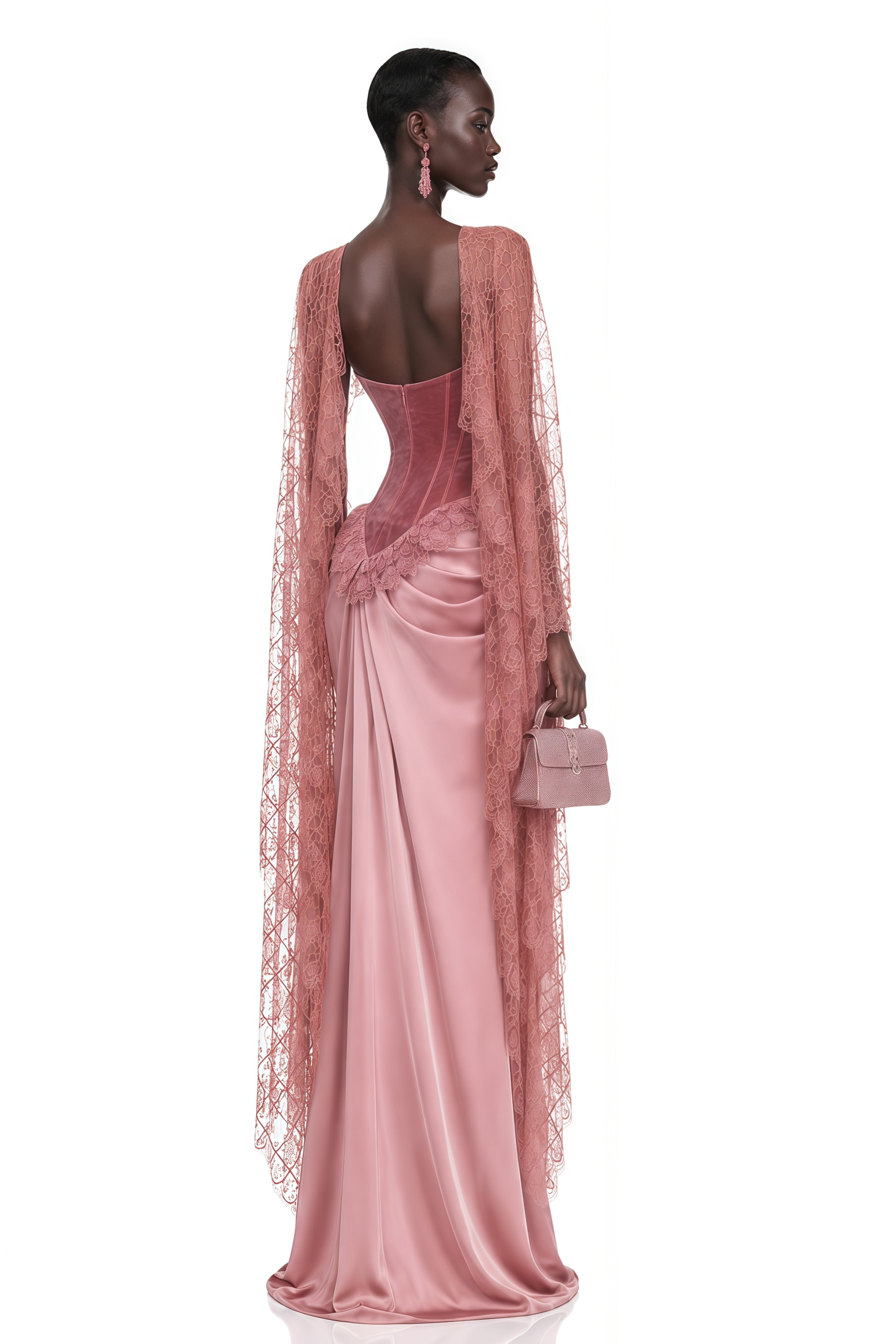 Seraphina Pink Floral Lace Maxi Dress with Cape