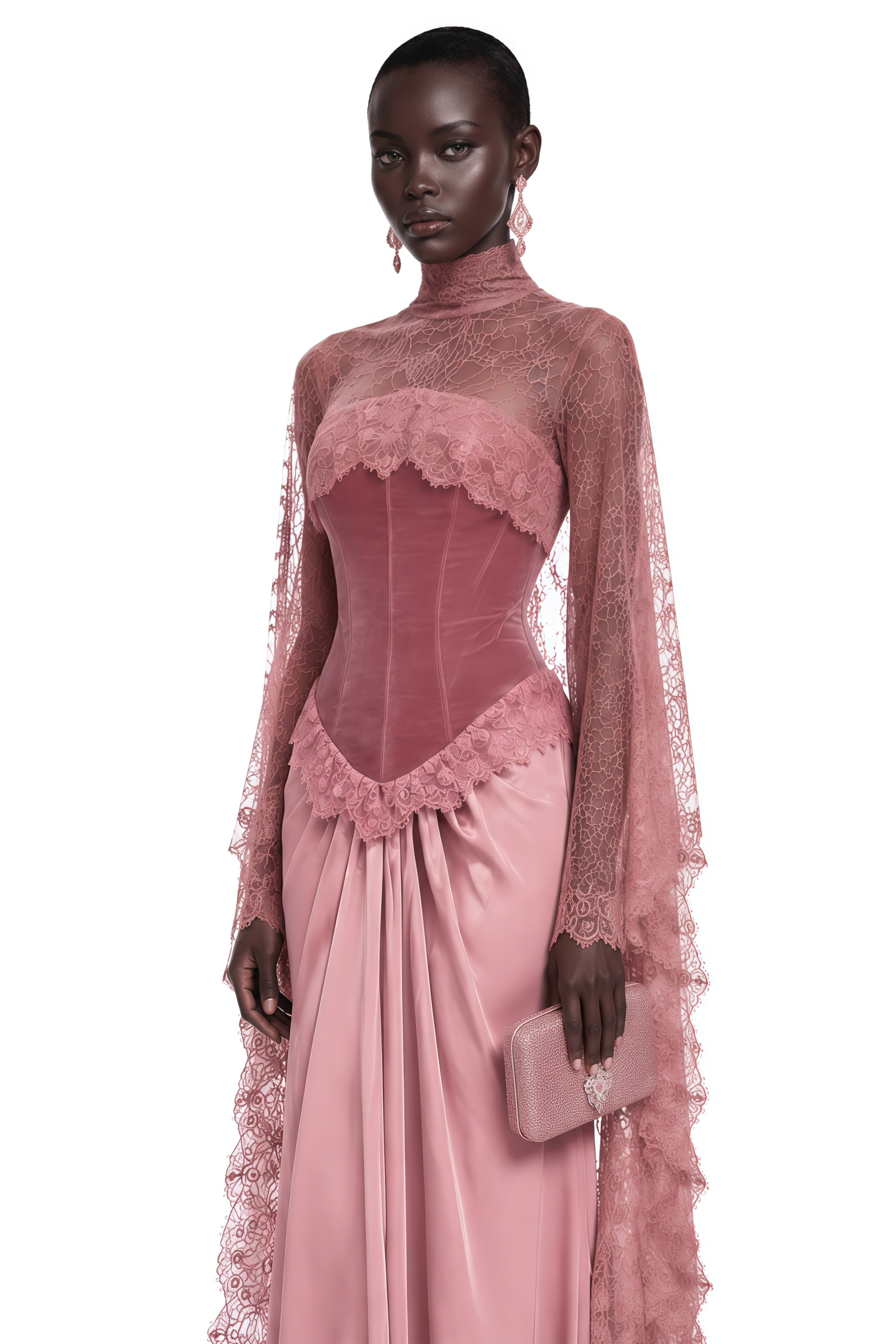 Seraphina Pink Floral Lace Maxi Dress with Cape