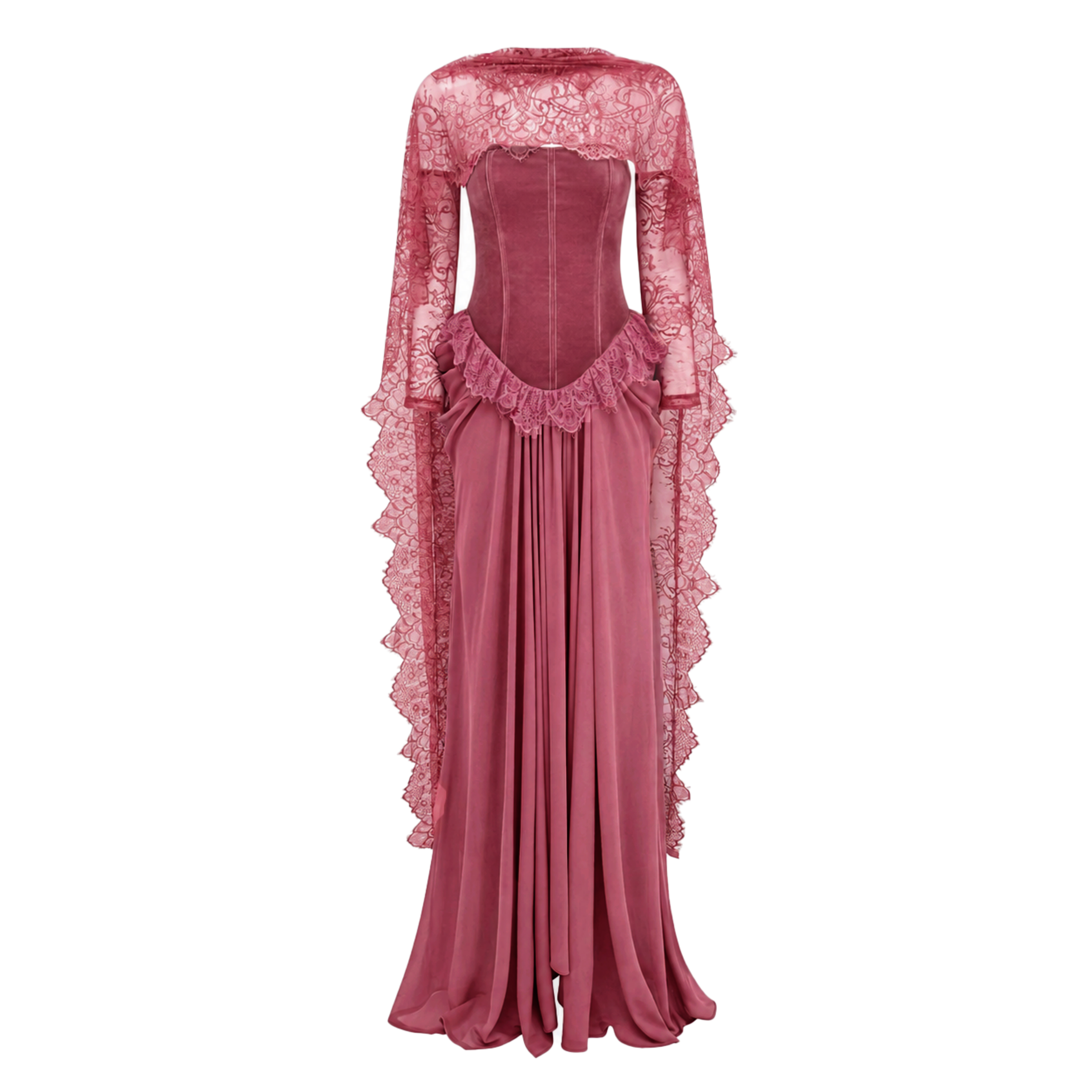 Seraphina Pink Floral Lace Maxi Dress with Cape