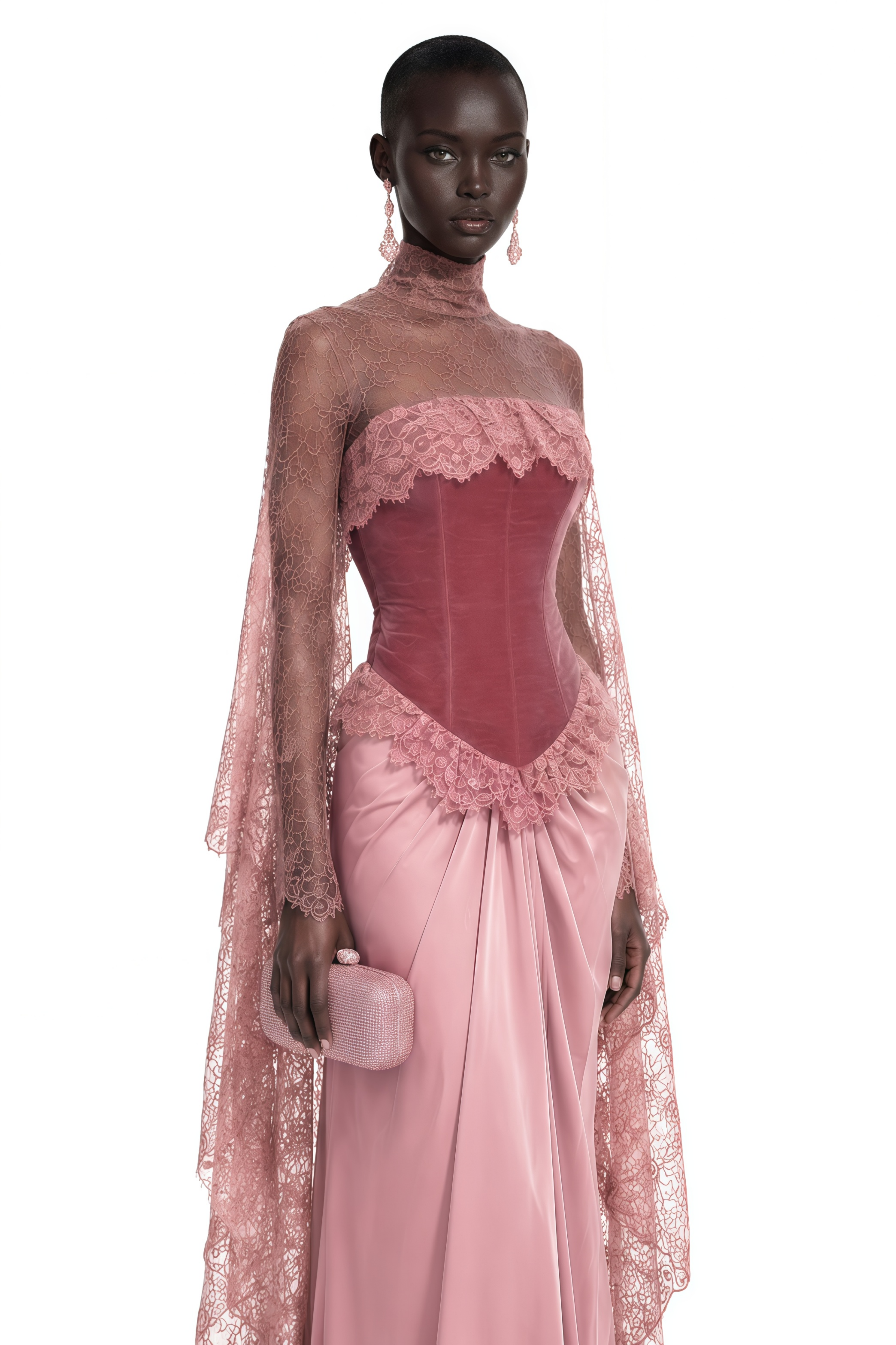 Seraphina Pink Floral Lace Maxi Dress with Cape
