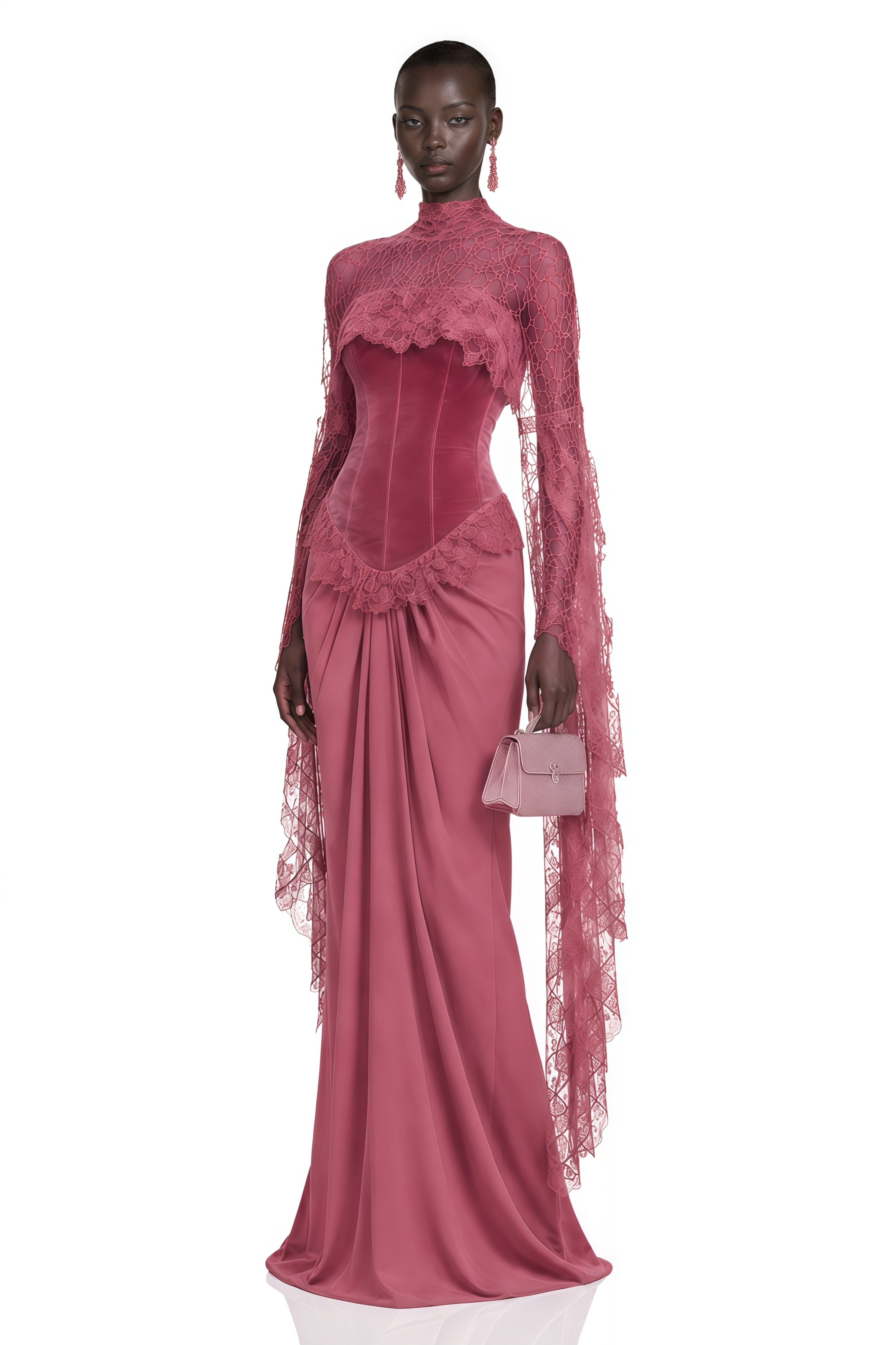 Seraphina Pink Floral Lace Maxi Dress with Cape