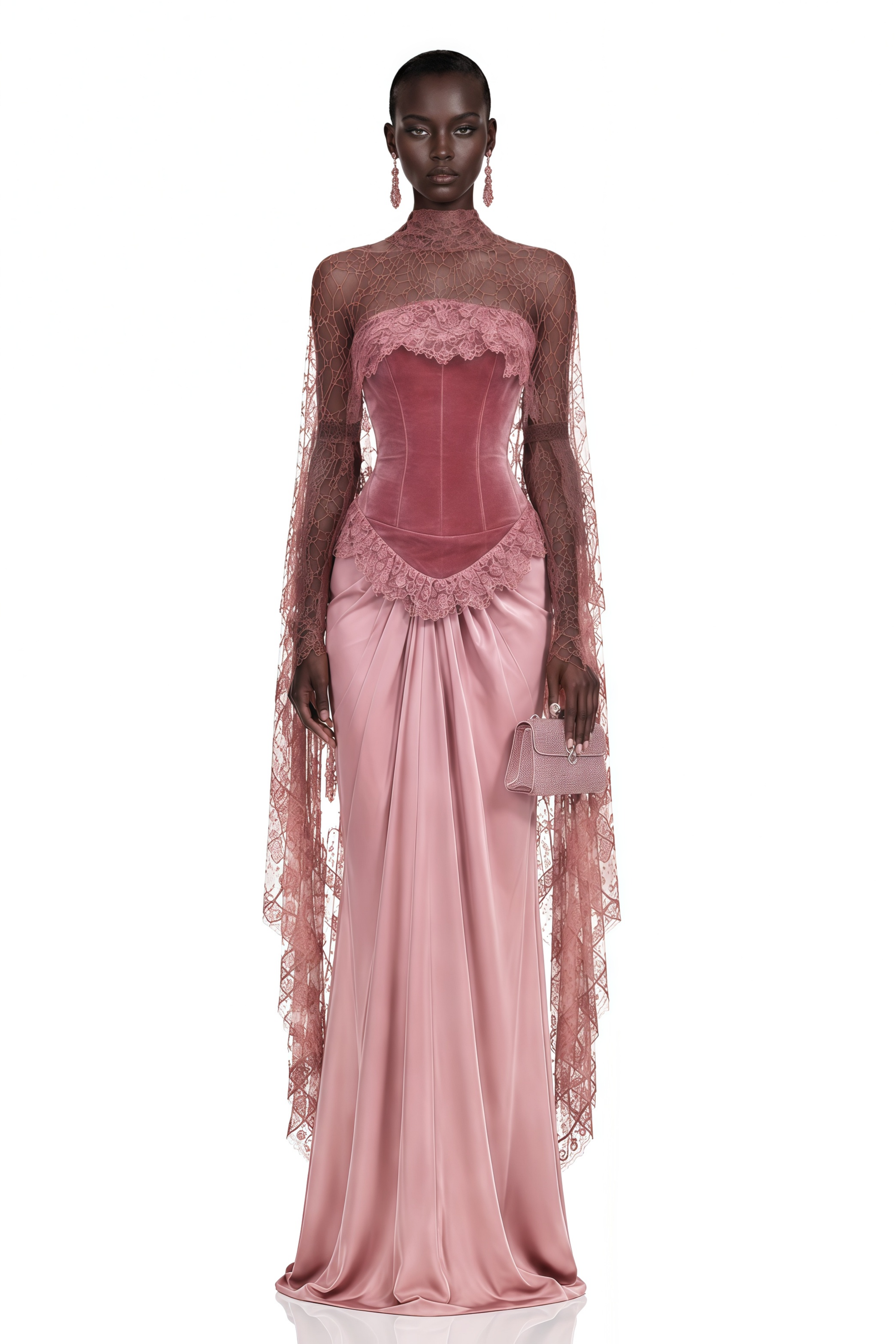 Seraphina Pink Floral Lace Maxi Dress with Cape