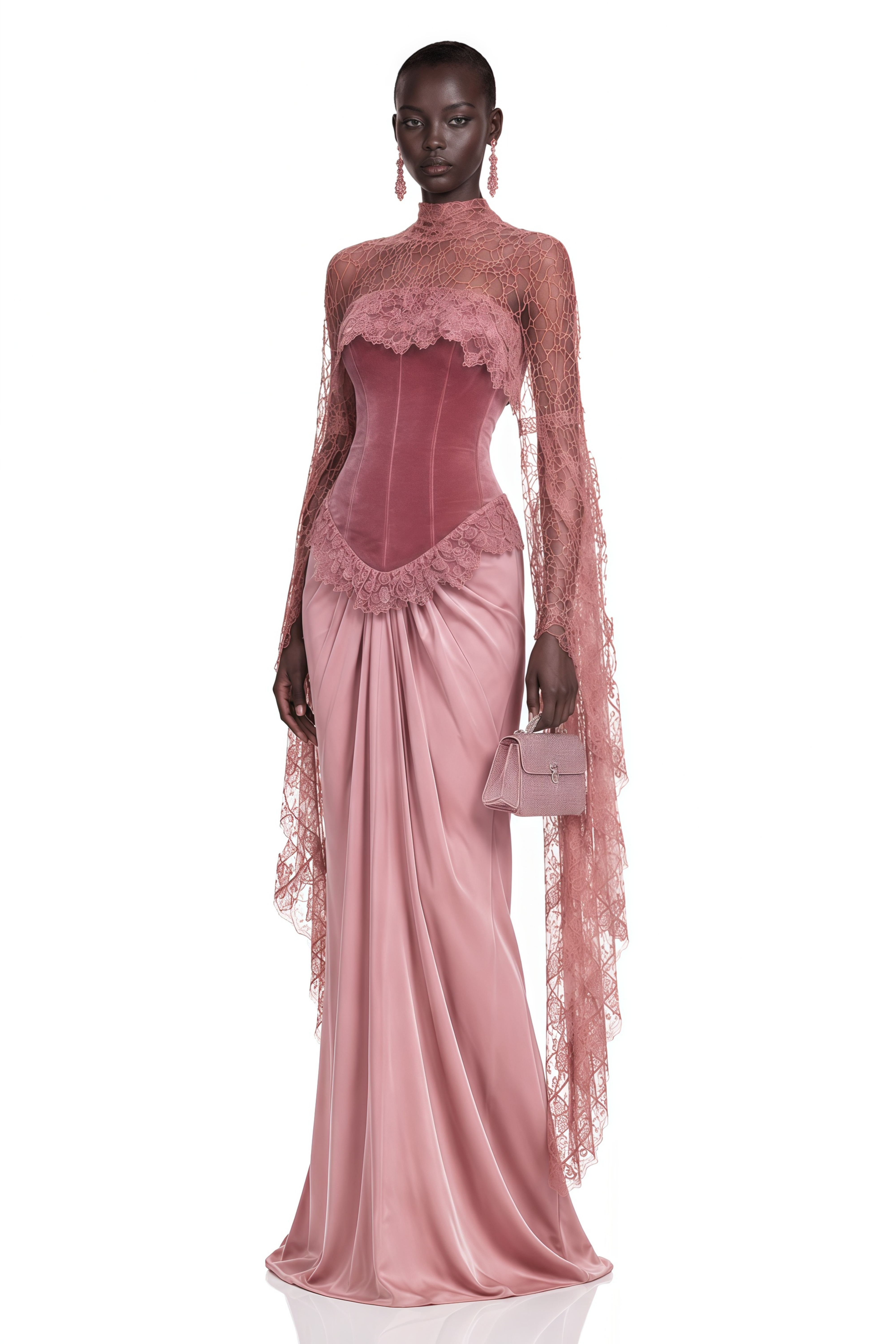 Seraphina Pink Floral Lace Maxi Dress with Cape