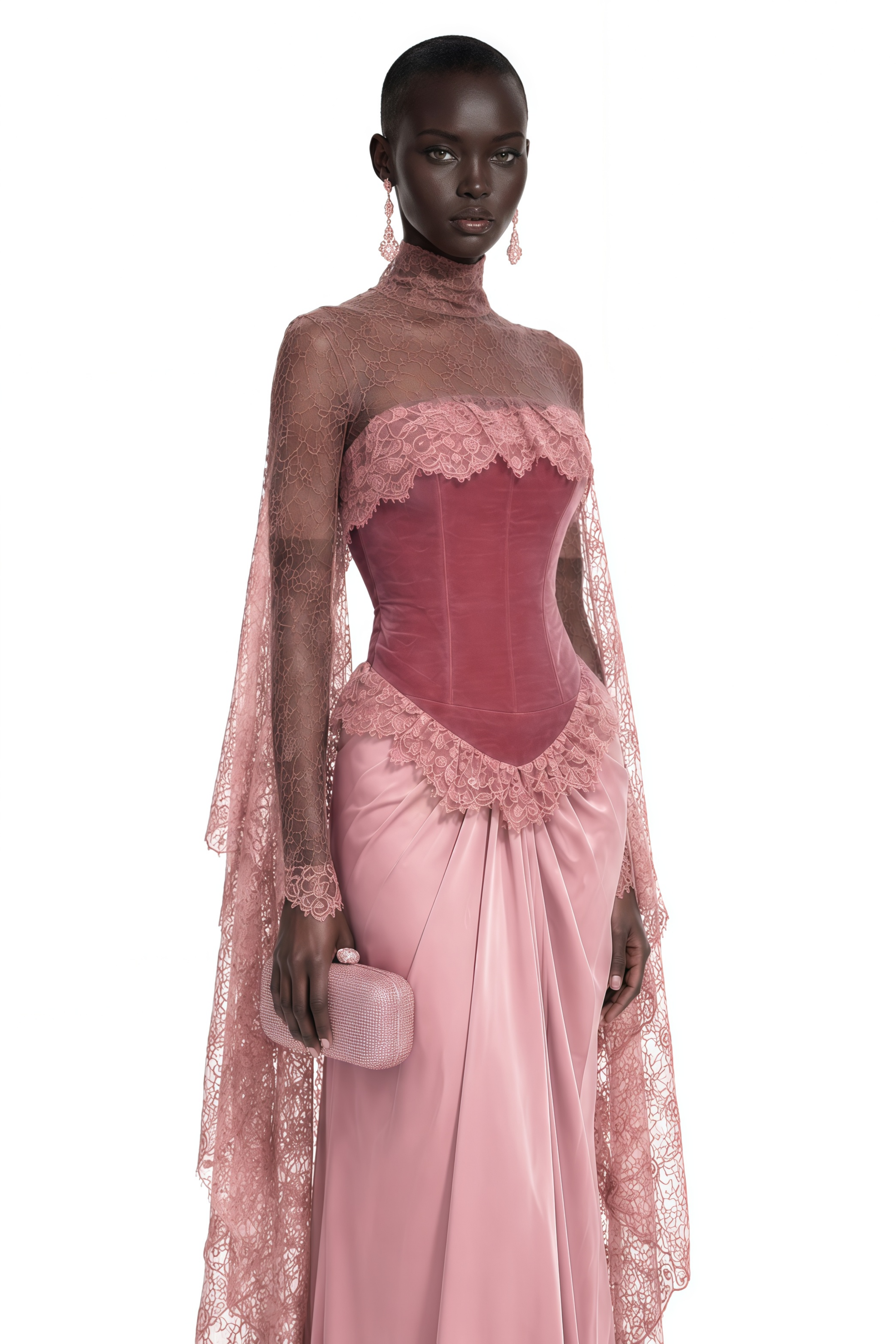 Seraphina Pink Floral Lace Maxi Dress with Cape