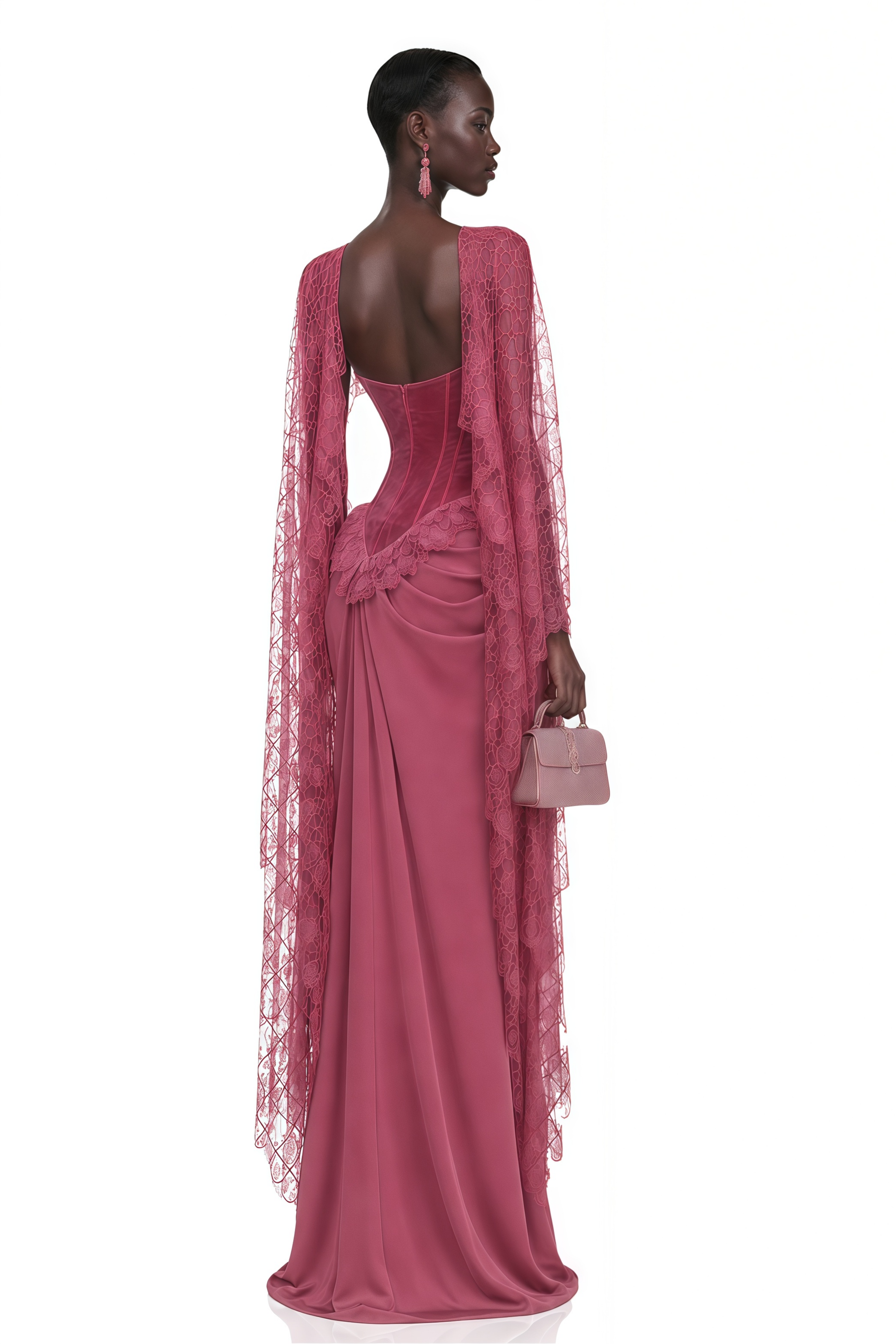 Seraphina Pink Floral Lace Maxi Dress with Cape