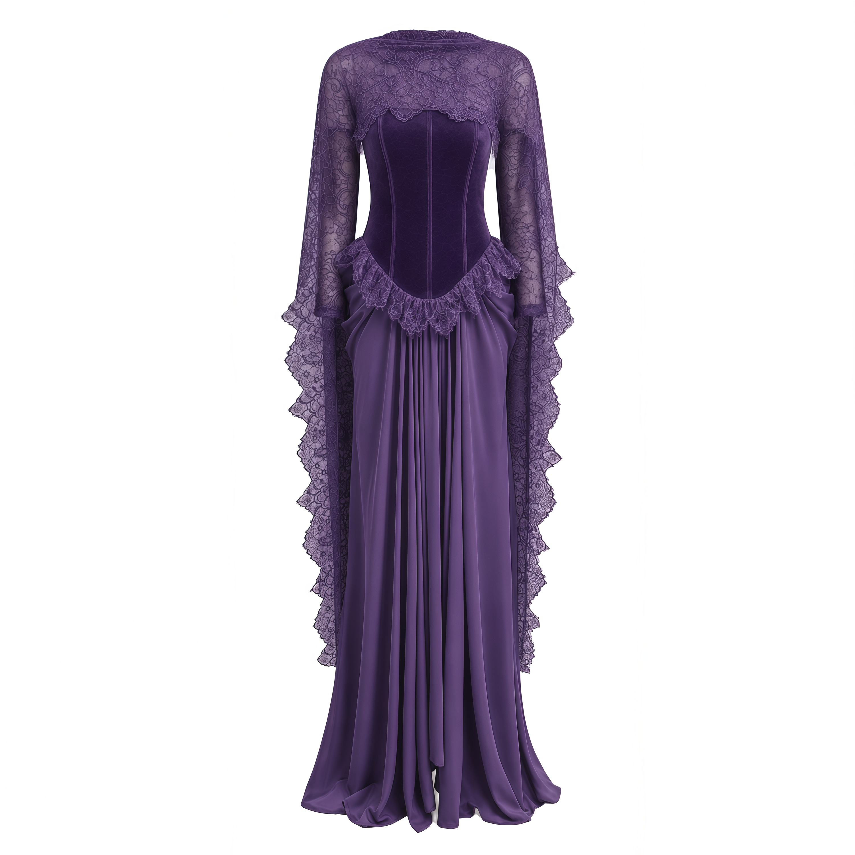 Seraphina Purple Floral Lace Maxi Dress with Cape
