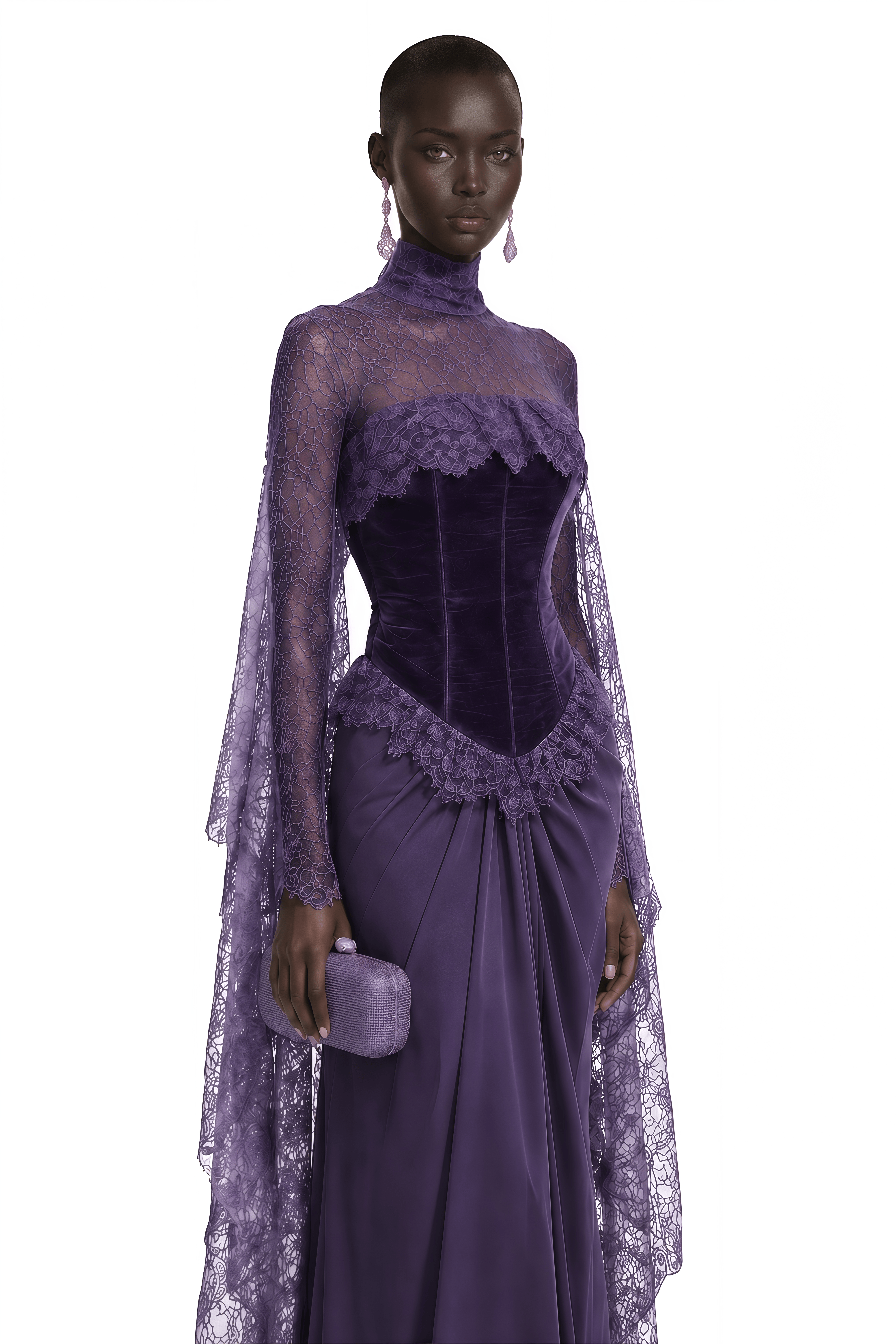 Seraphina Purple Floral Lace Maxi Dress with Cape