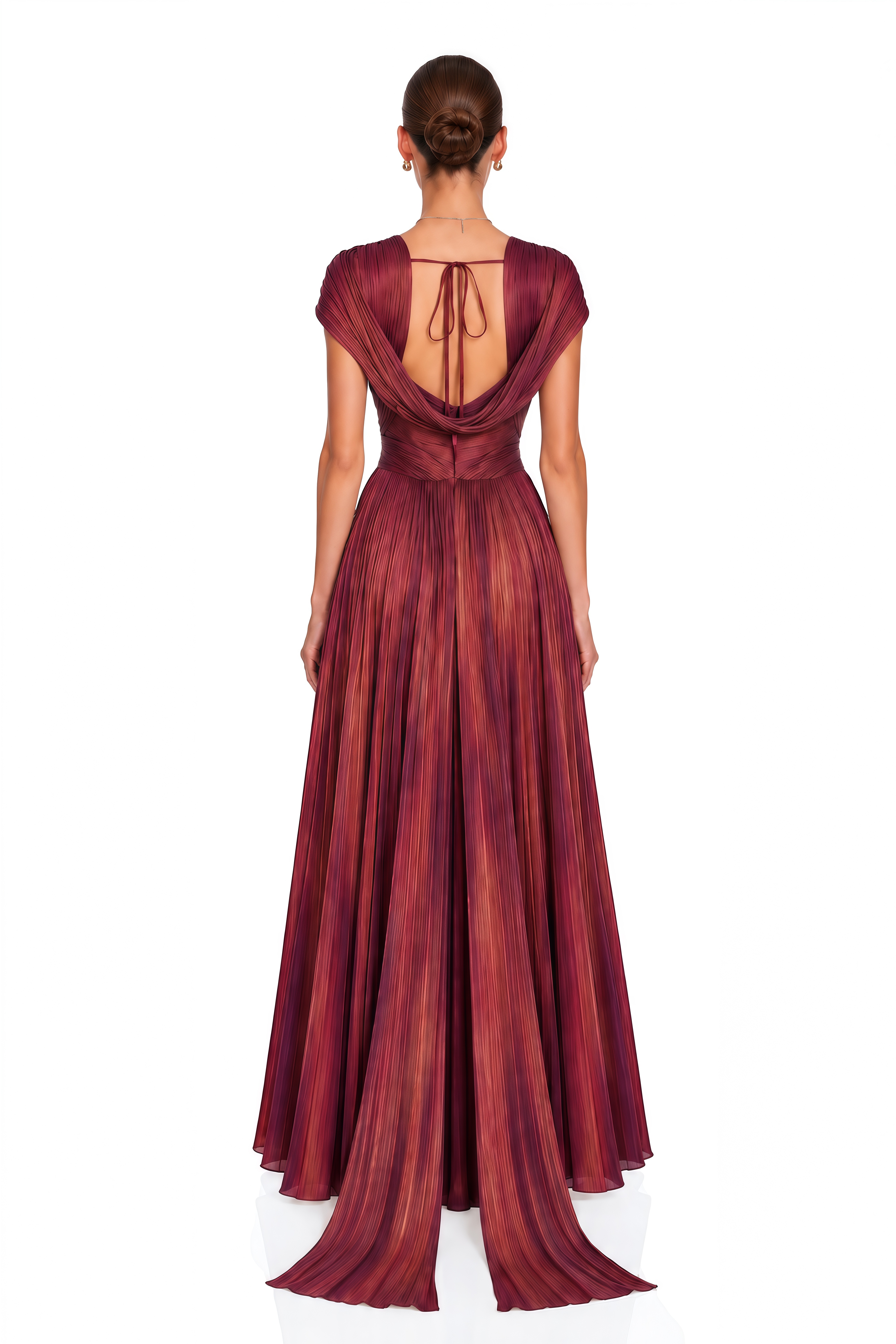 Seraphine Red Pleated Plunge Maxi Dress with Cowl Back