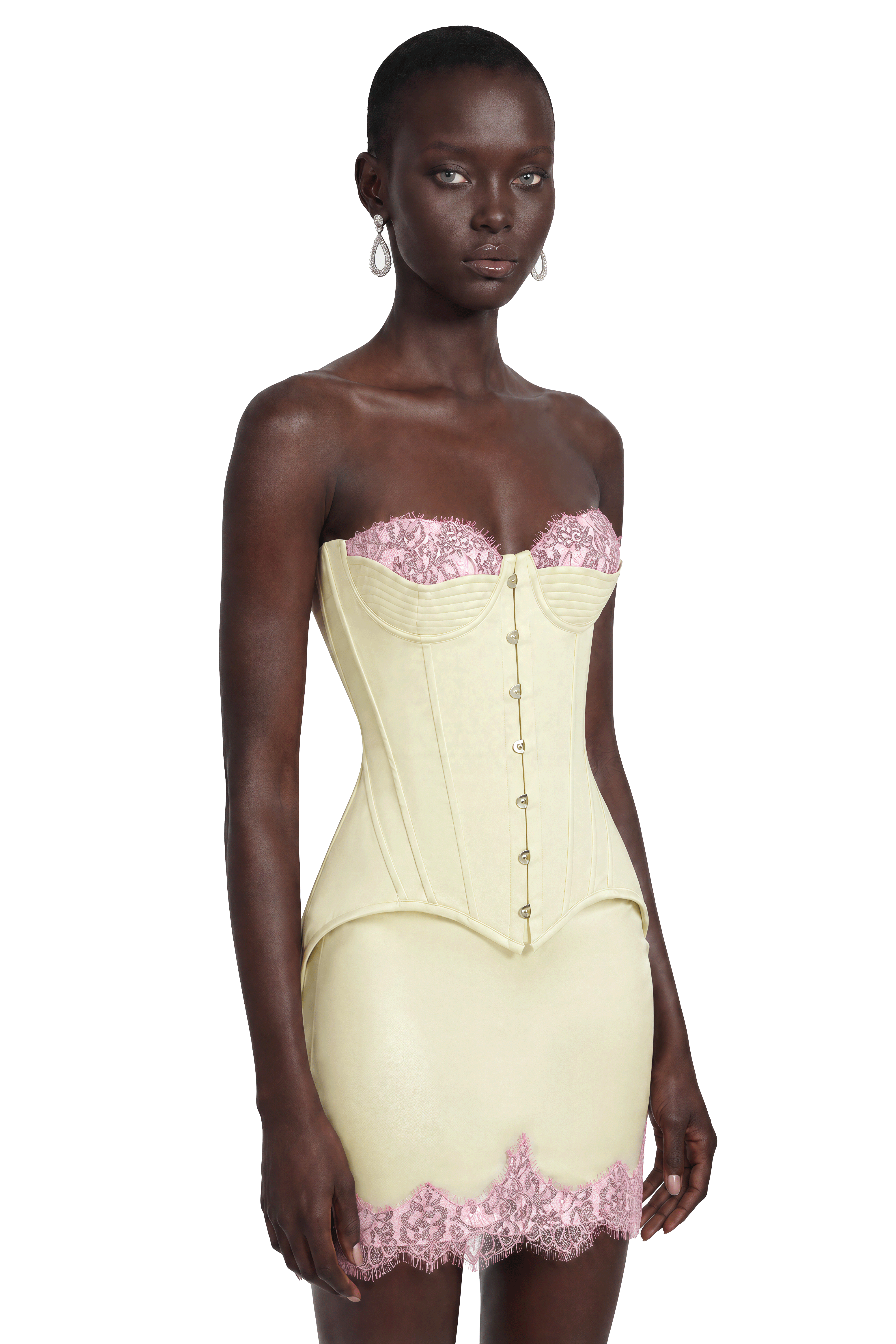 Sesilia Neutral Top & Skirt with Lace Trim