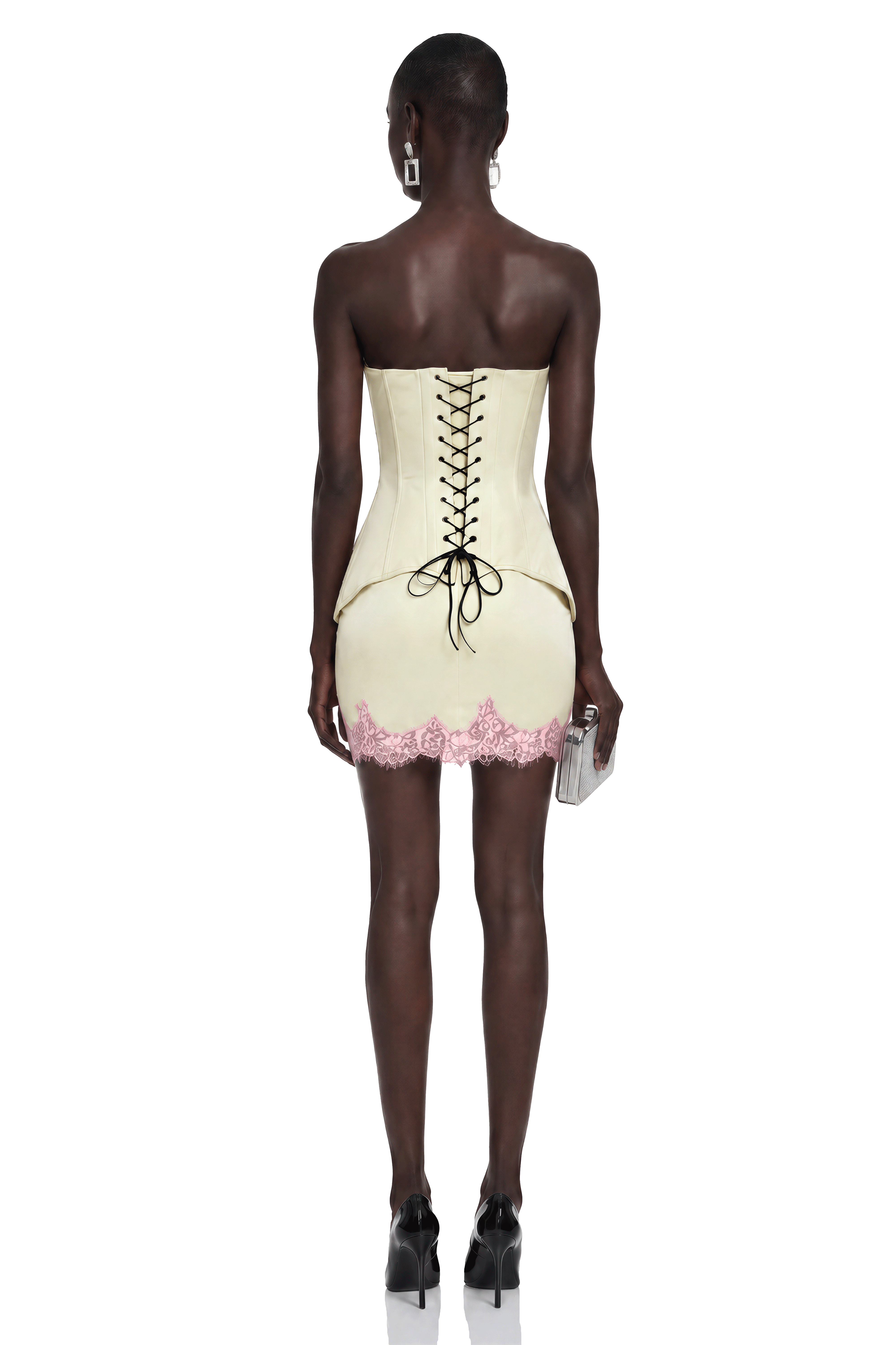 Sesilia Neutral Top & Skirt with Lace Trim