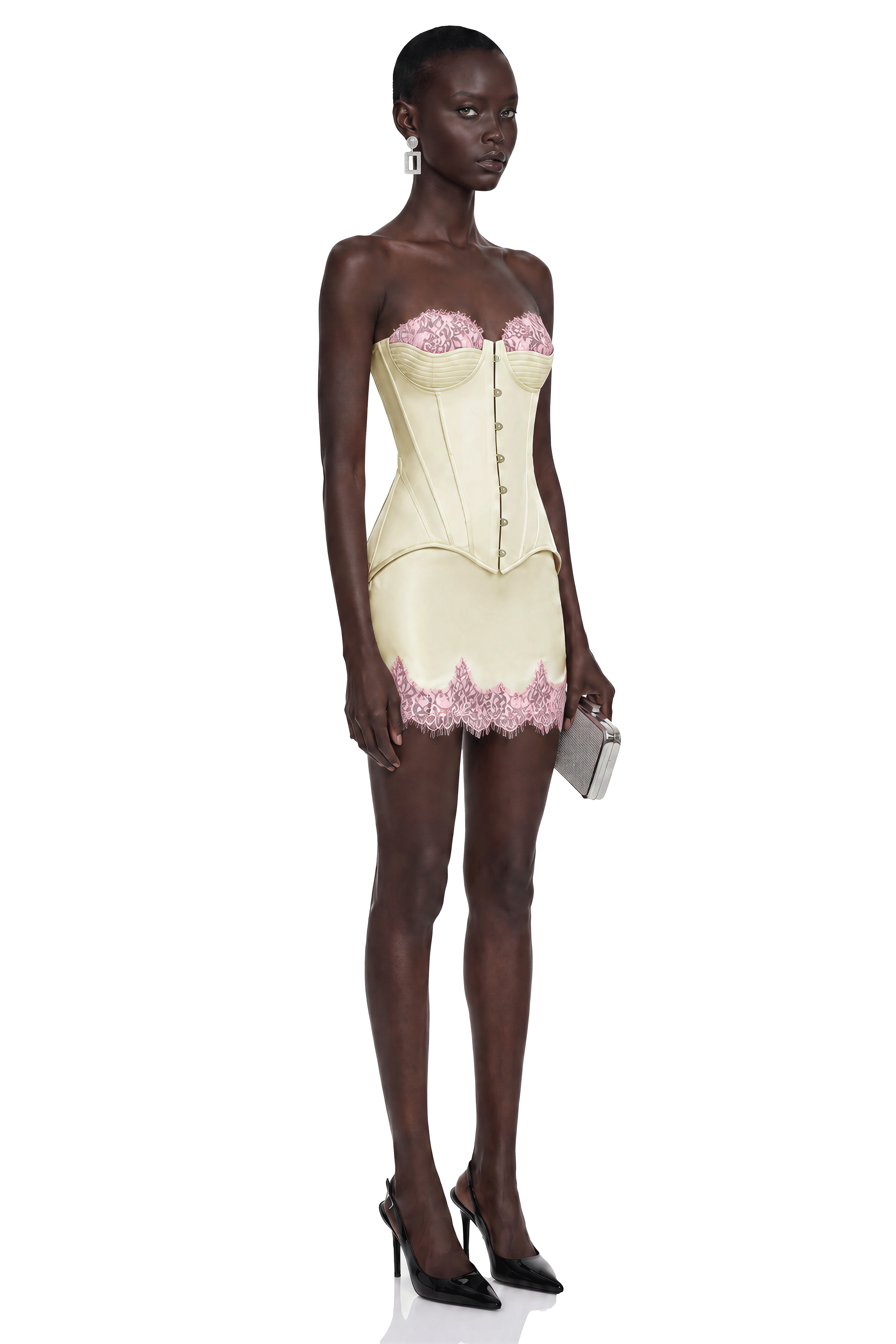 Sesilia Neutral Top & Skirt with Lace Trim