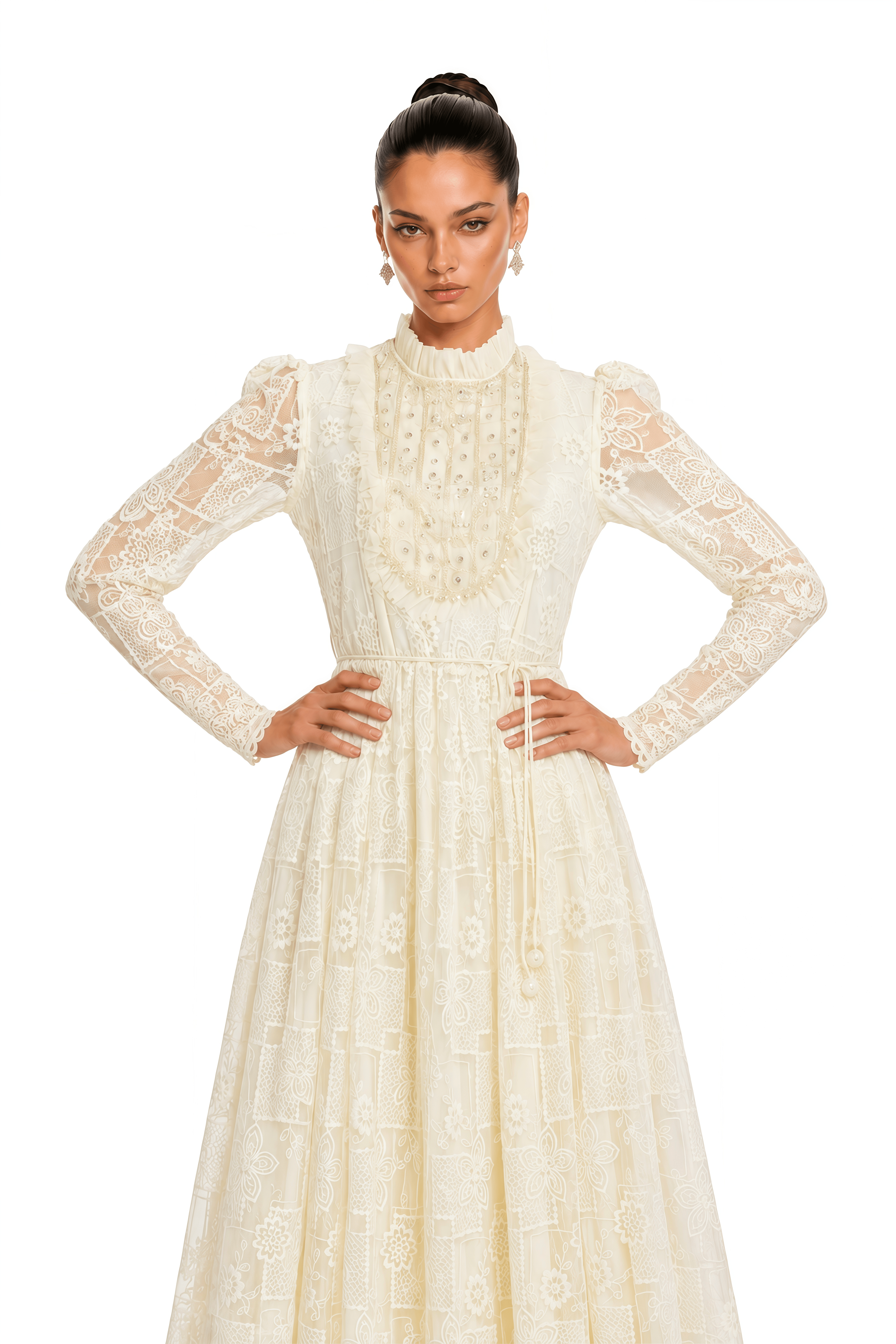Shelby Neutral Lace Long Sleeve Maxi Dress