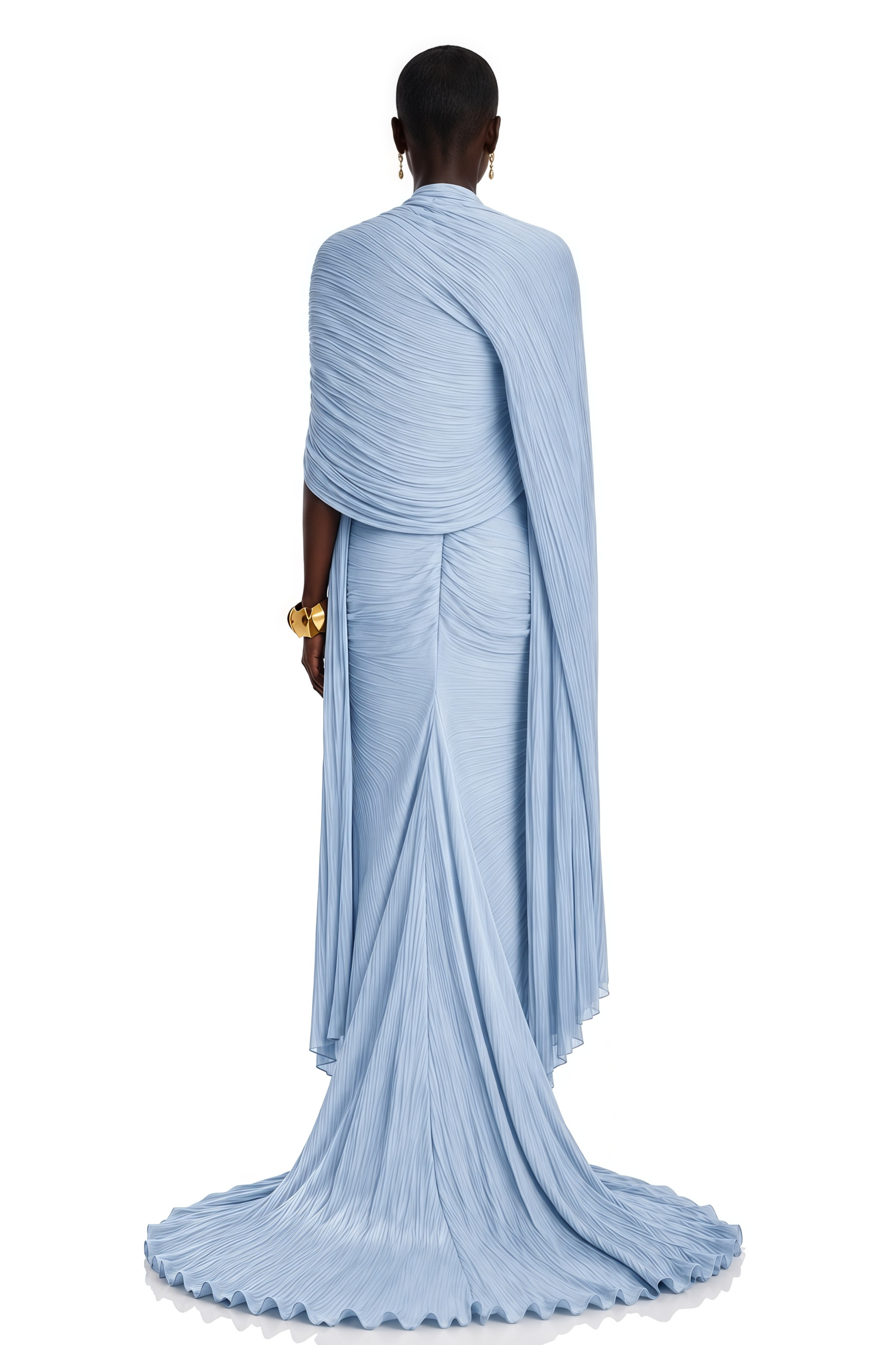 Shifra Blue Asymmetrical Cape Maxi Dress