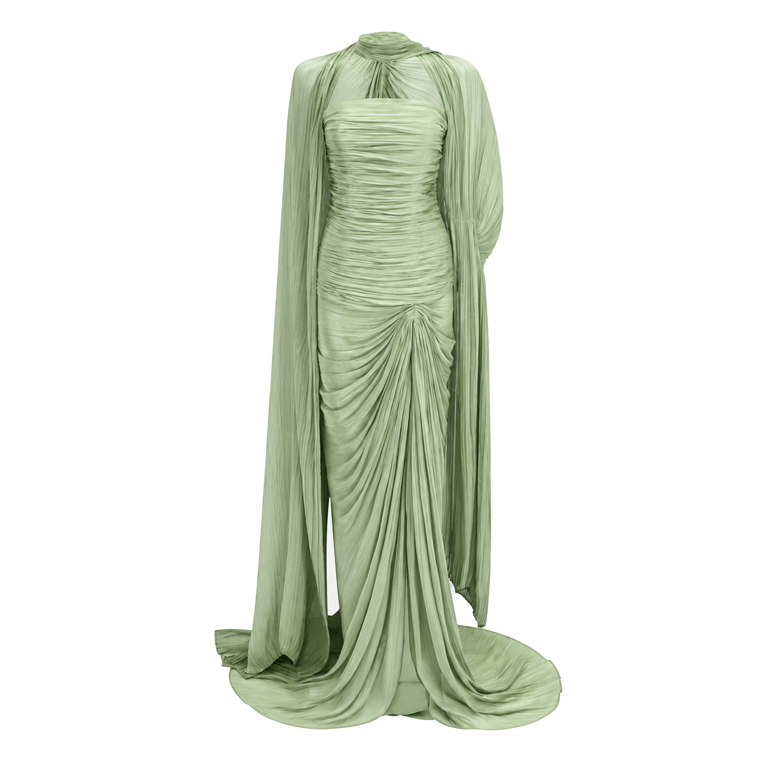 Shifra Green Asymmetrical Cape Maxi Dress