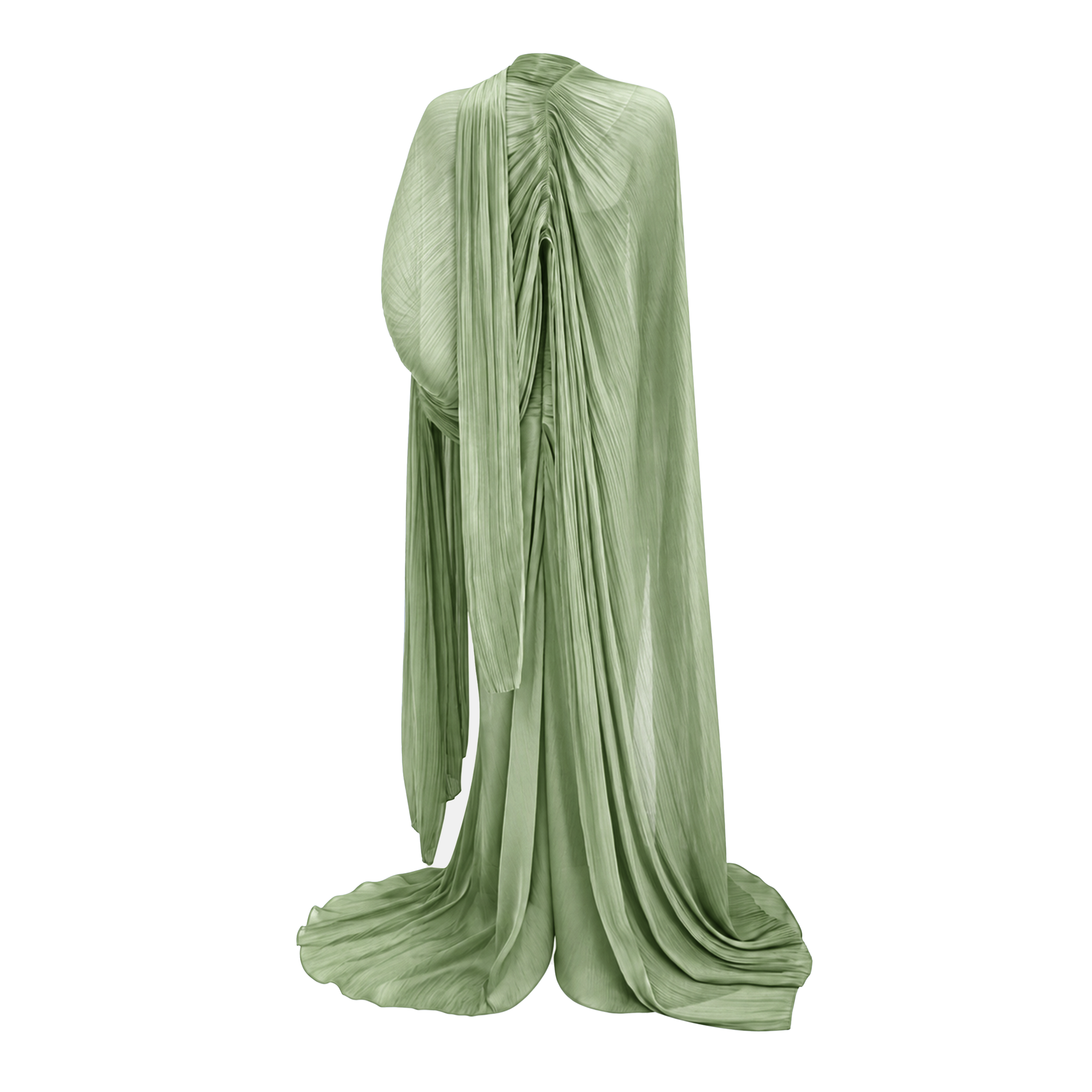 Shifra Green Asymmetrical Cape Maxi Dress