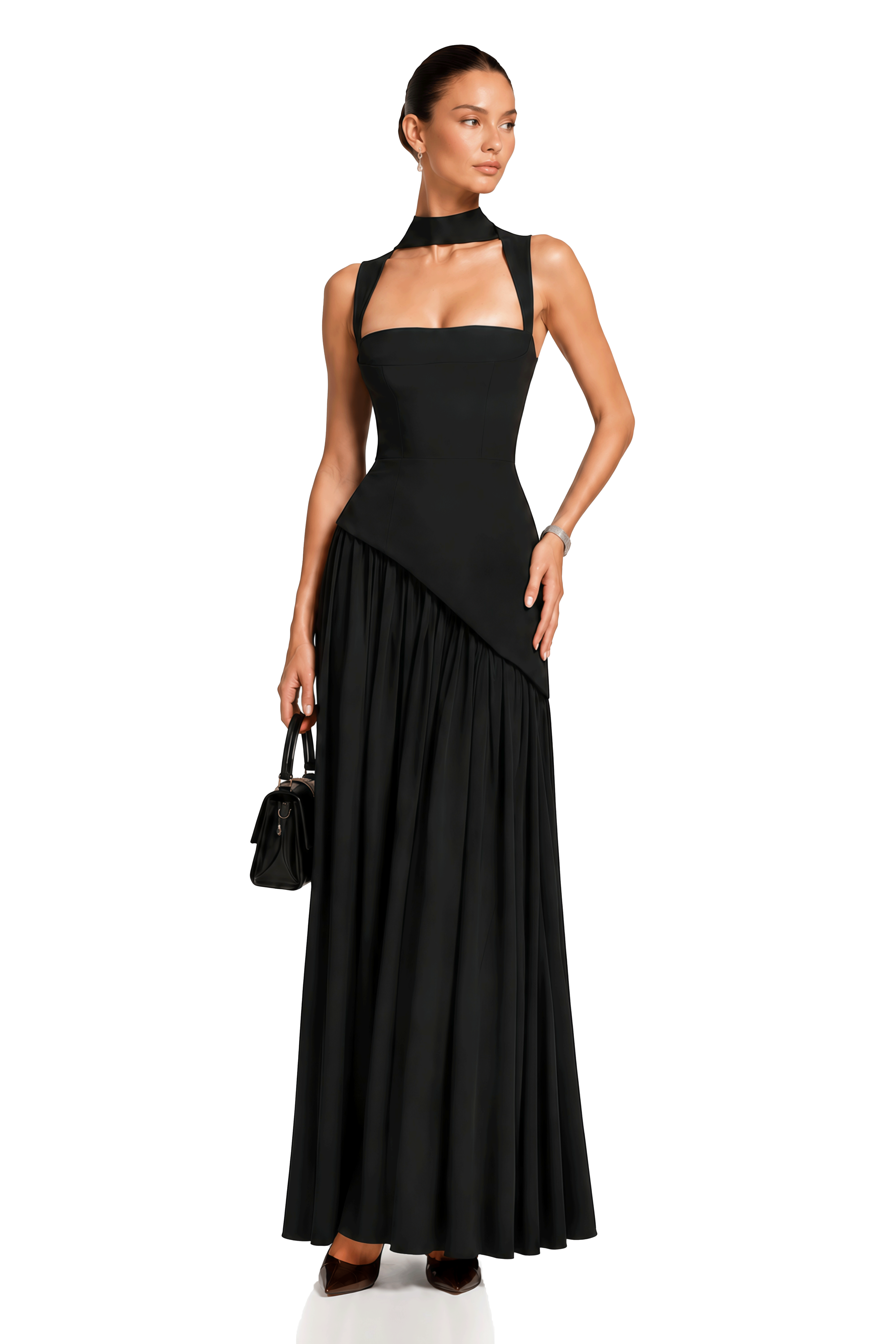 Sidonie Black Asymmetrical Maxi Gown