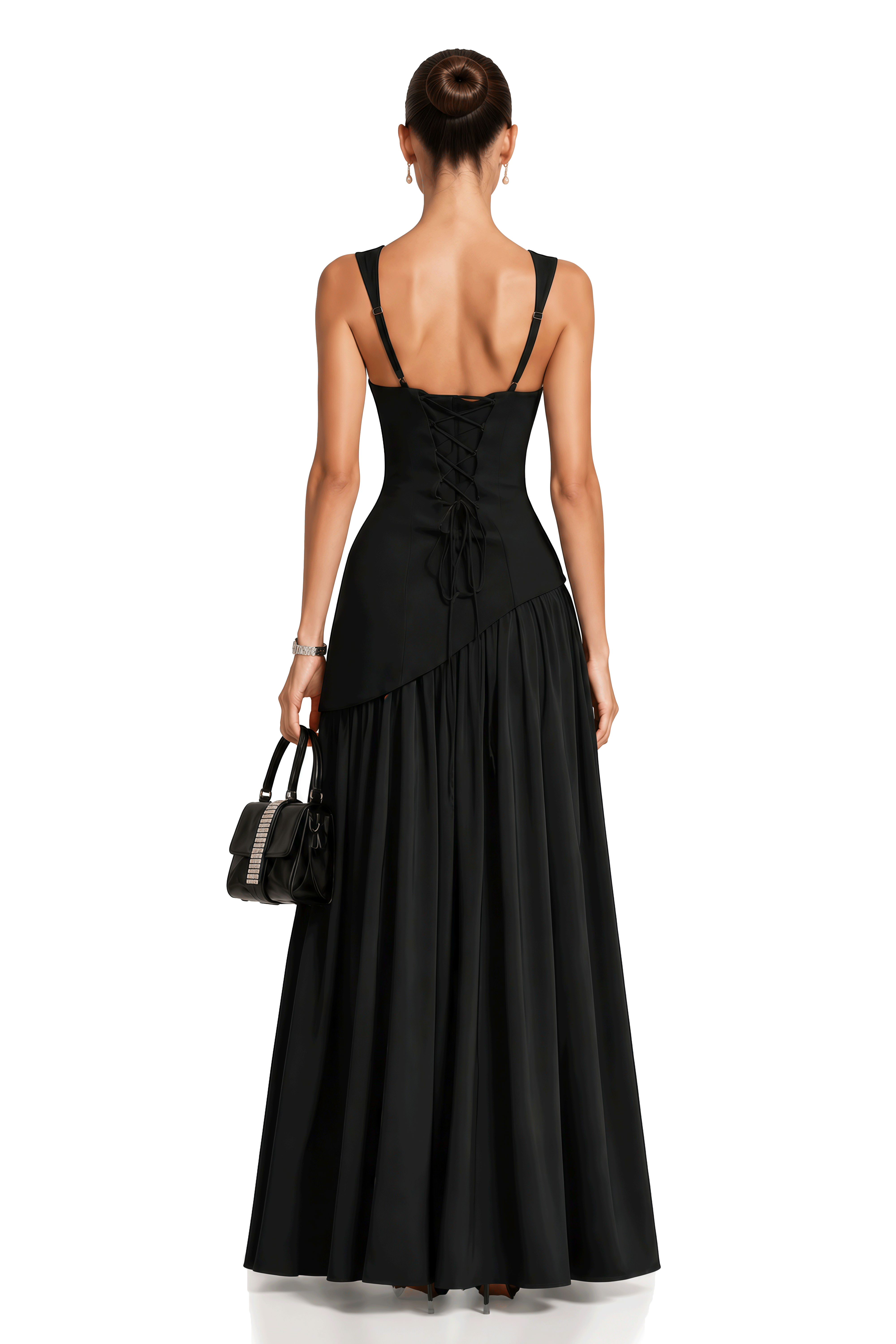 Sidonie Black Asymmetrical Maxi Gown – Miss Rosier - Women's
