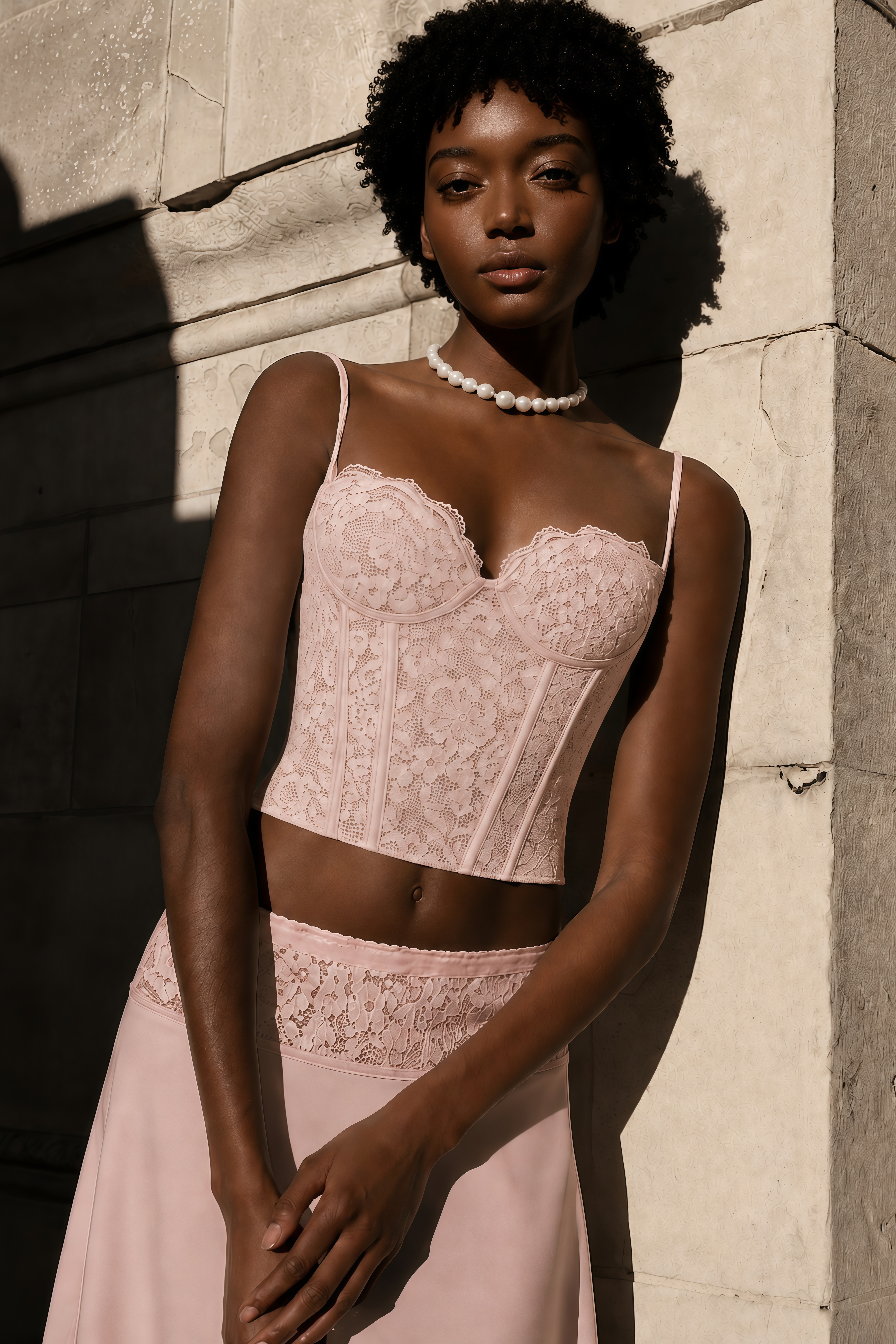Sieglinde Pink Sweetheart Lace Top & Skirt Set