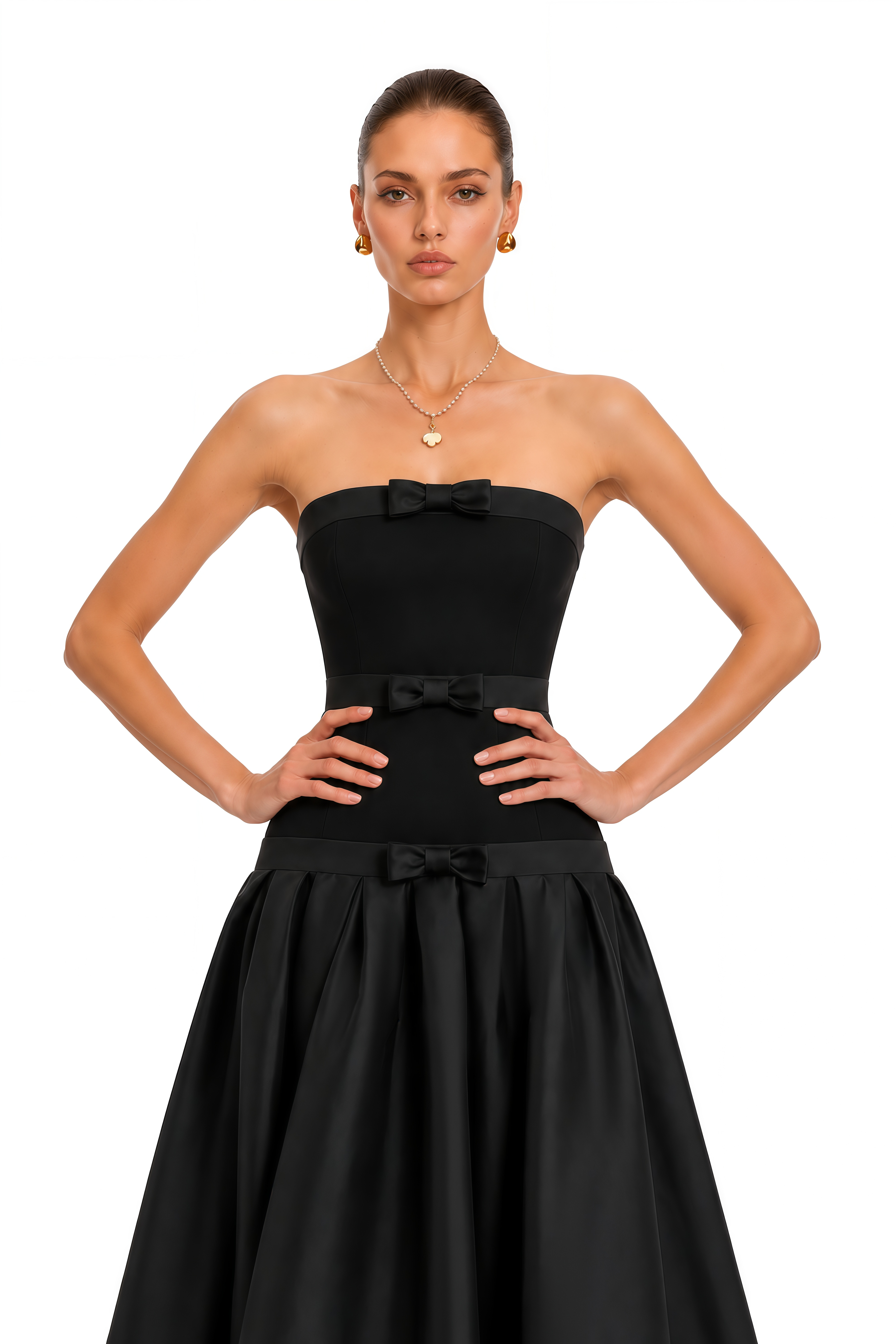 Soleia Black Bow Detail Strapless Maxi Dress