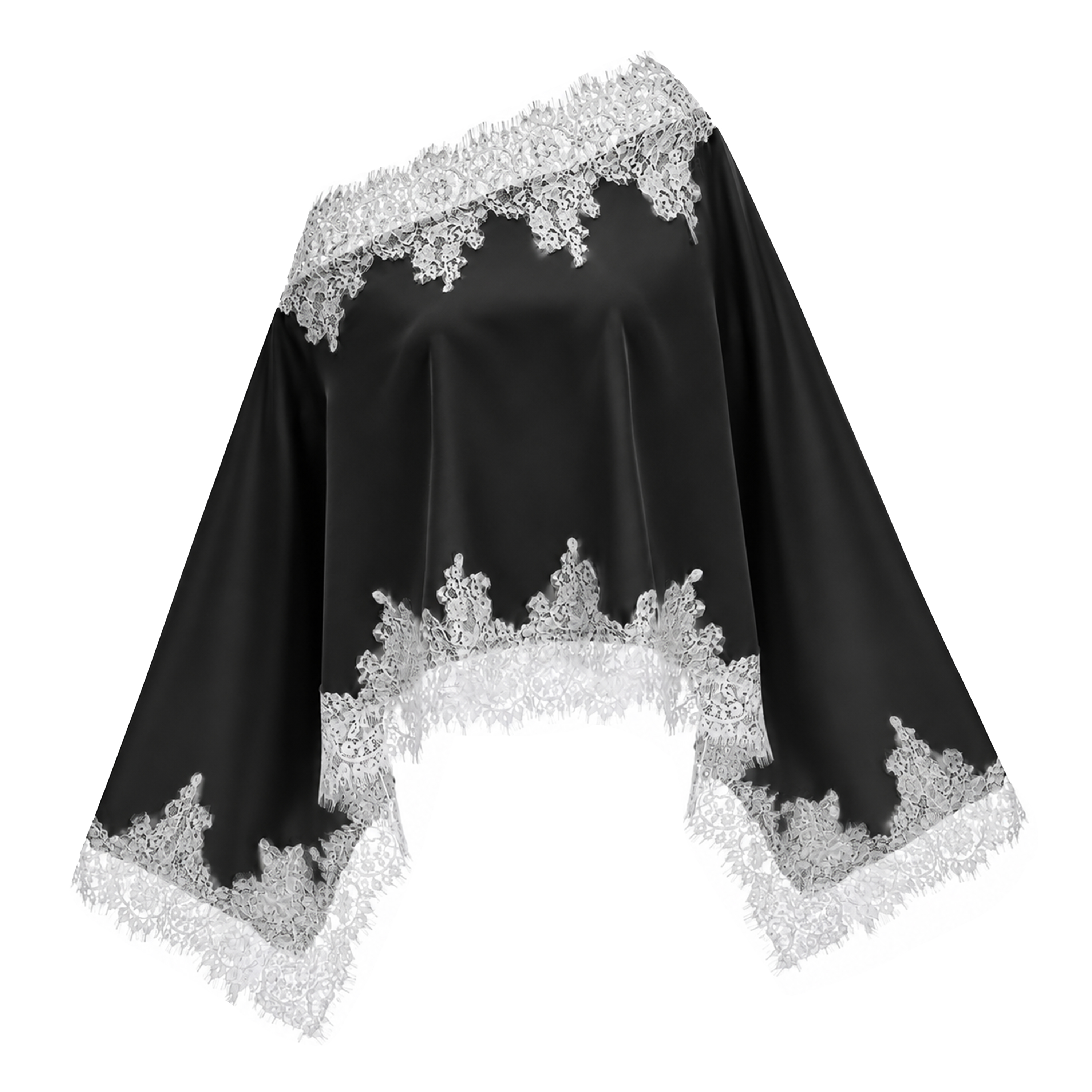 Sophia Black One Shoulder Top & Skirt Set with Lace Trim