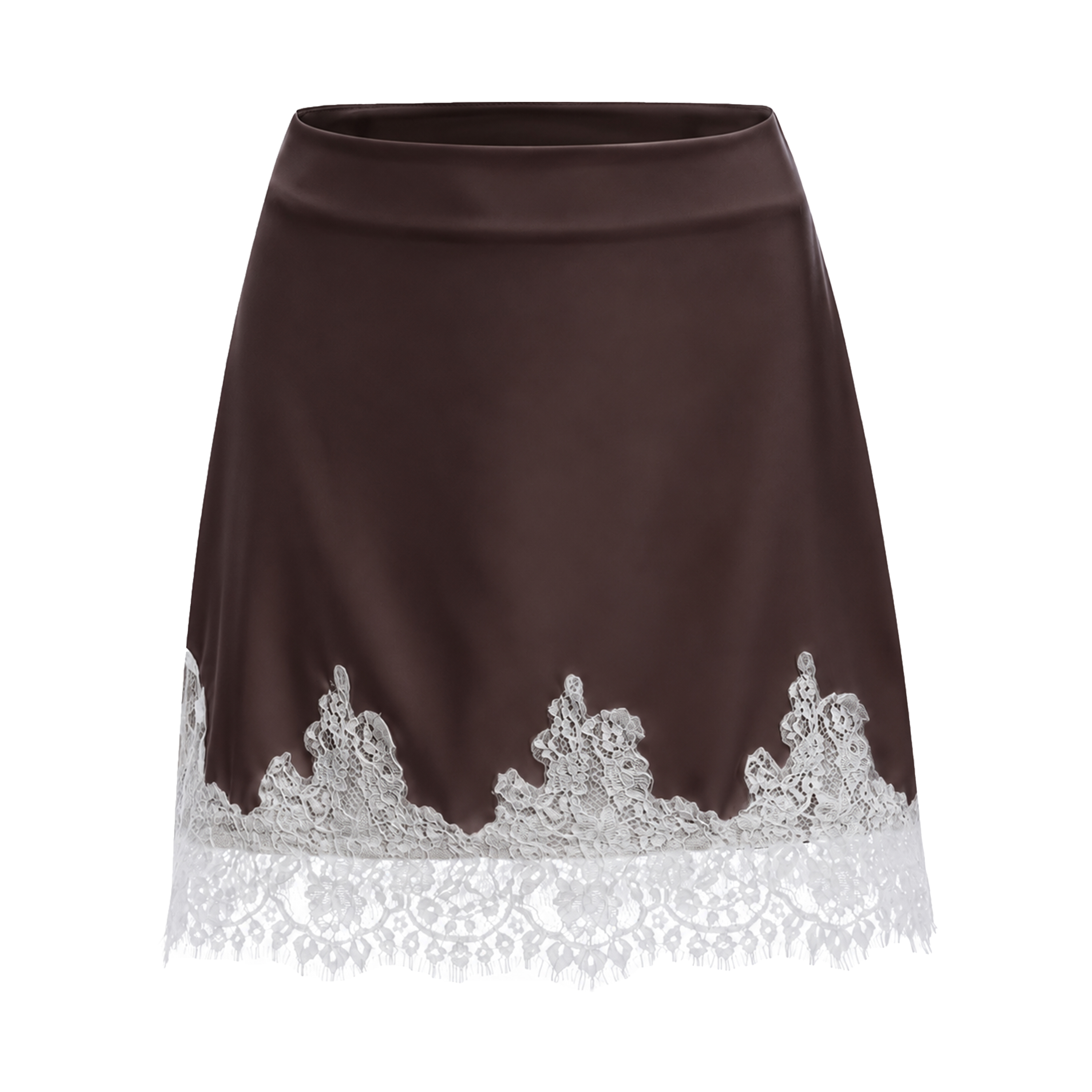 Sophia Brown One Shoulder Top & Skirt Set with Lace Trim