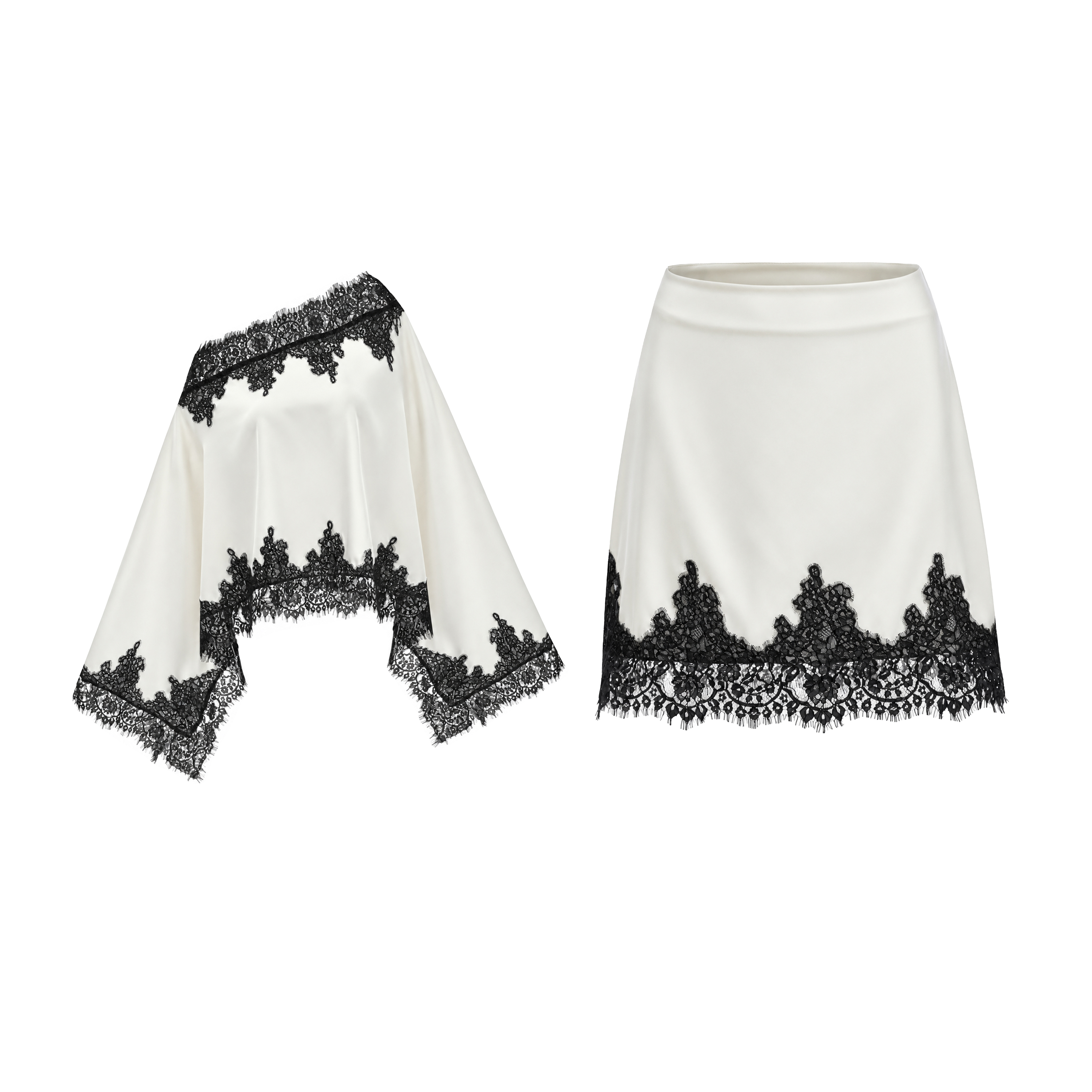 Sophia Cream One Shoulder Top & Skirt Set with Lace Trim