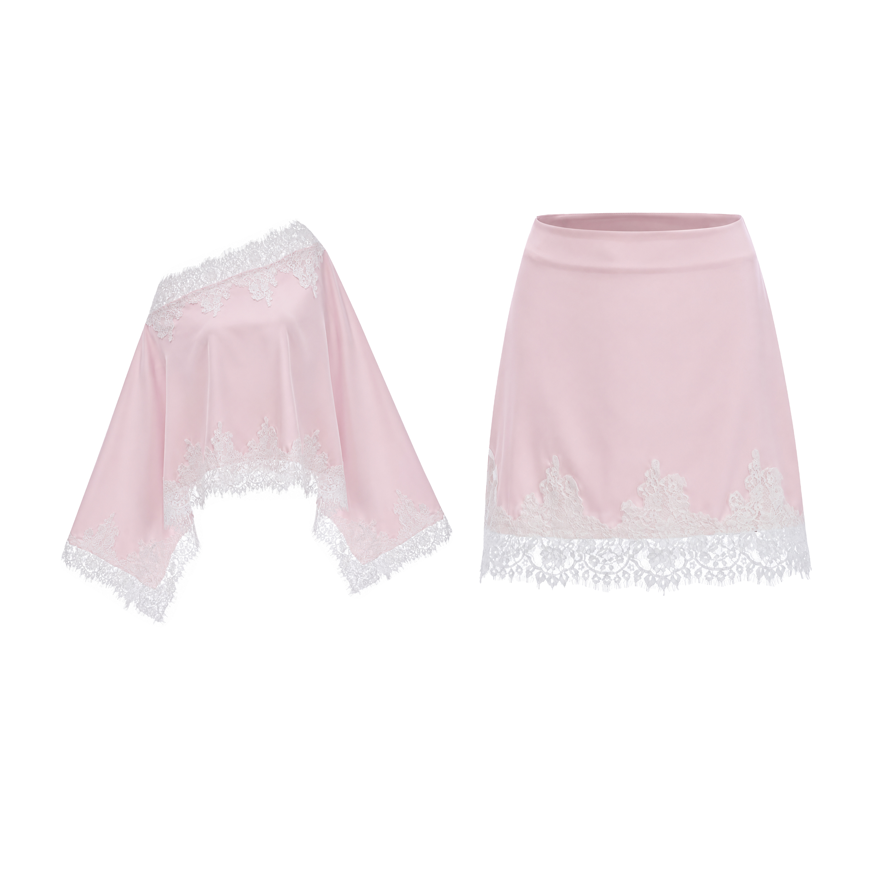 Sophia Pink One Shoulder Top & Skirt Set with Lace Trim