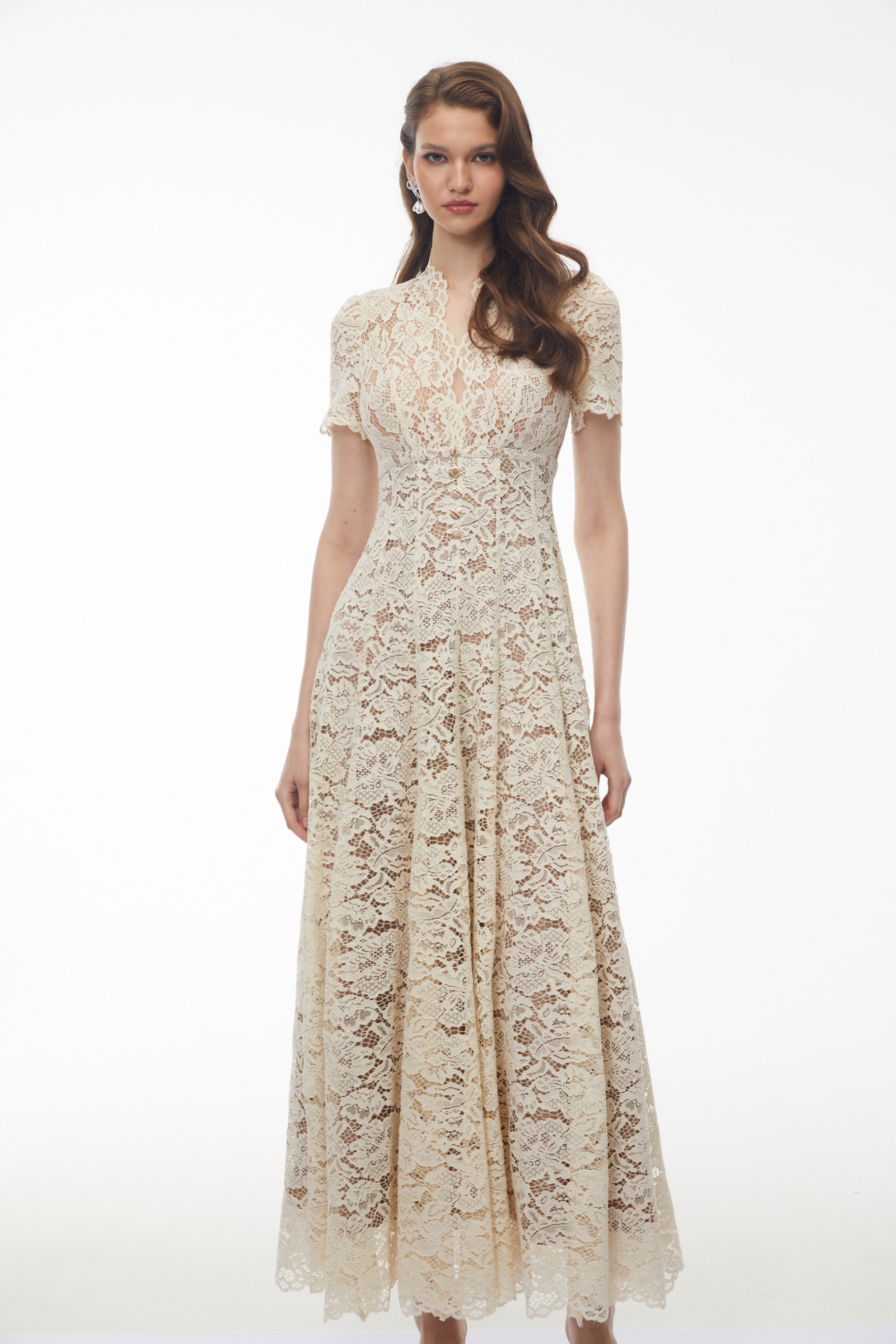 Sophie Cream Plunge Neck Floral Lace Maxi Dress – Miss Rosier