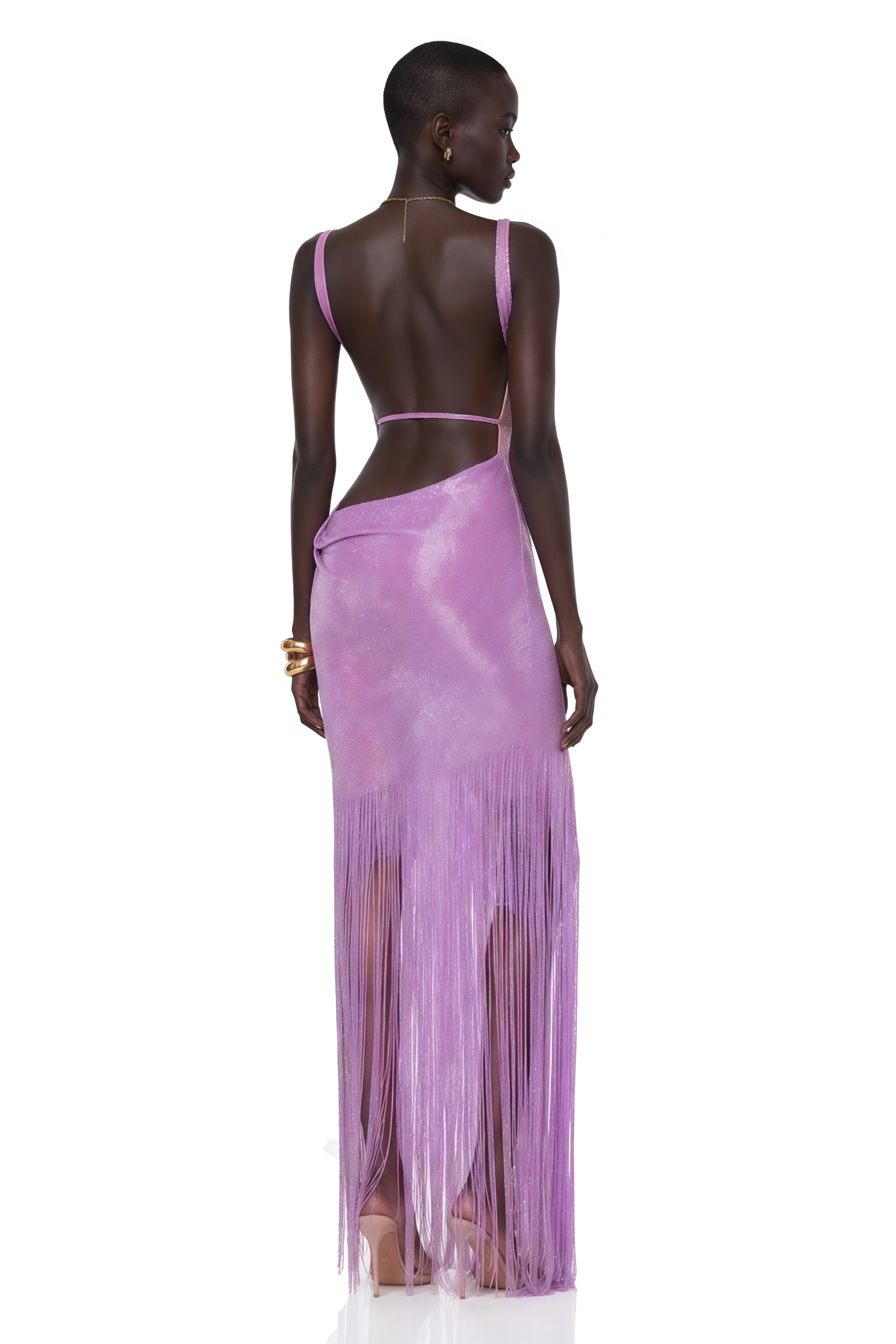 Soraya Lavender Sequin Cowl Neck Spaghetti Strap Maxi Dress