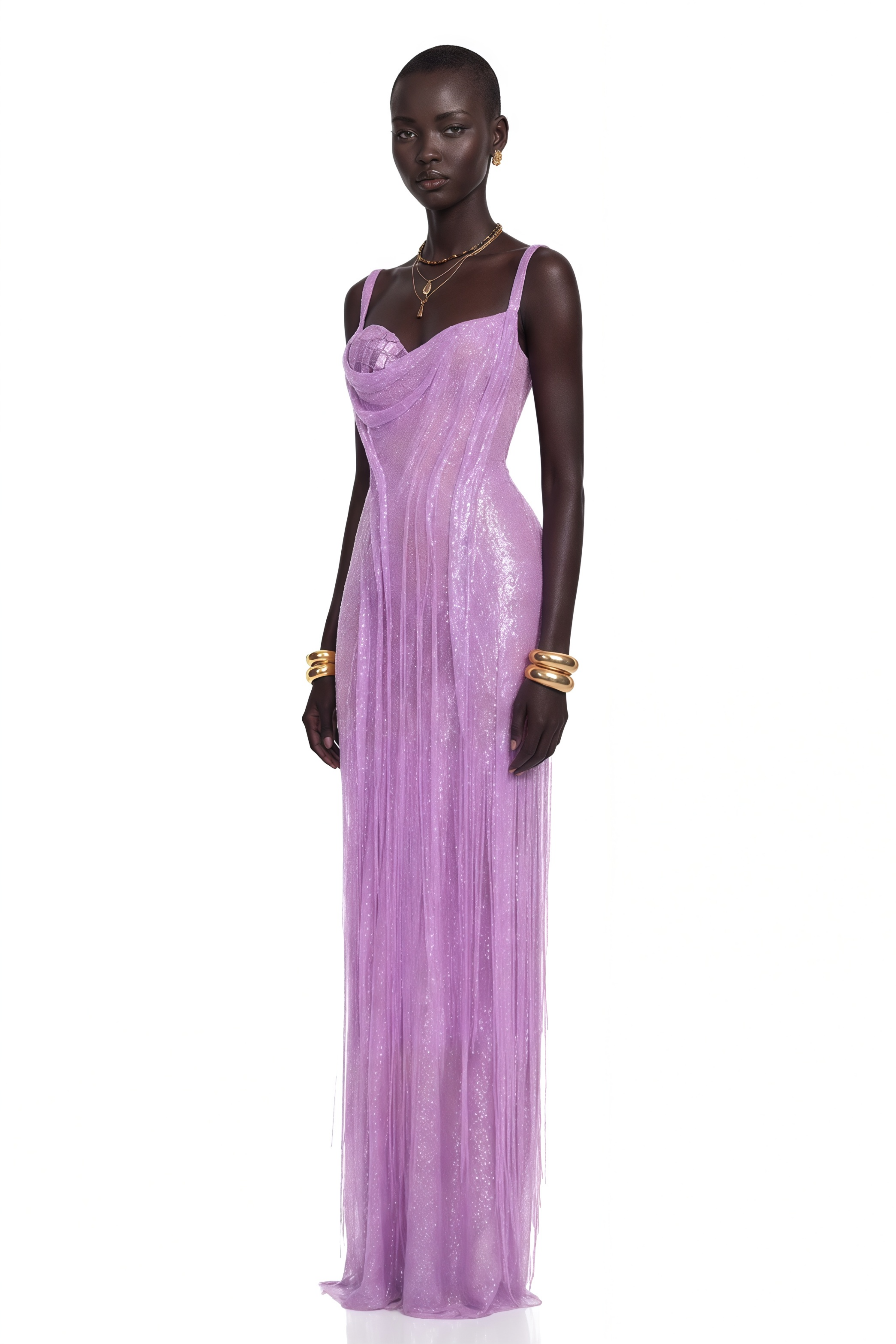 Soraya Lavender Sequin Cowl Neck Spaghetti Strap Maxi Dress