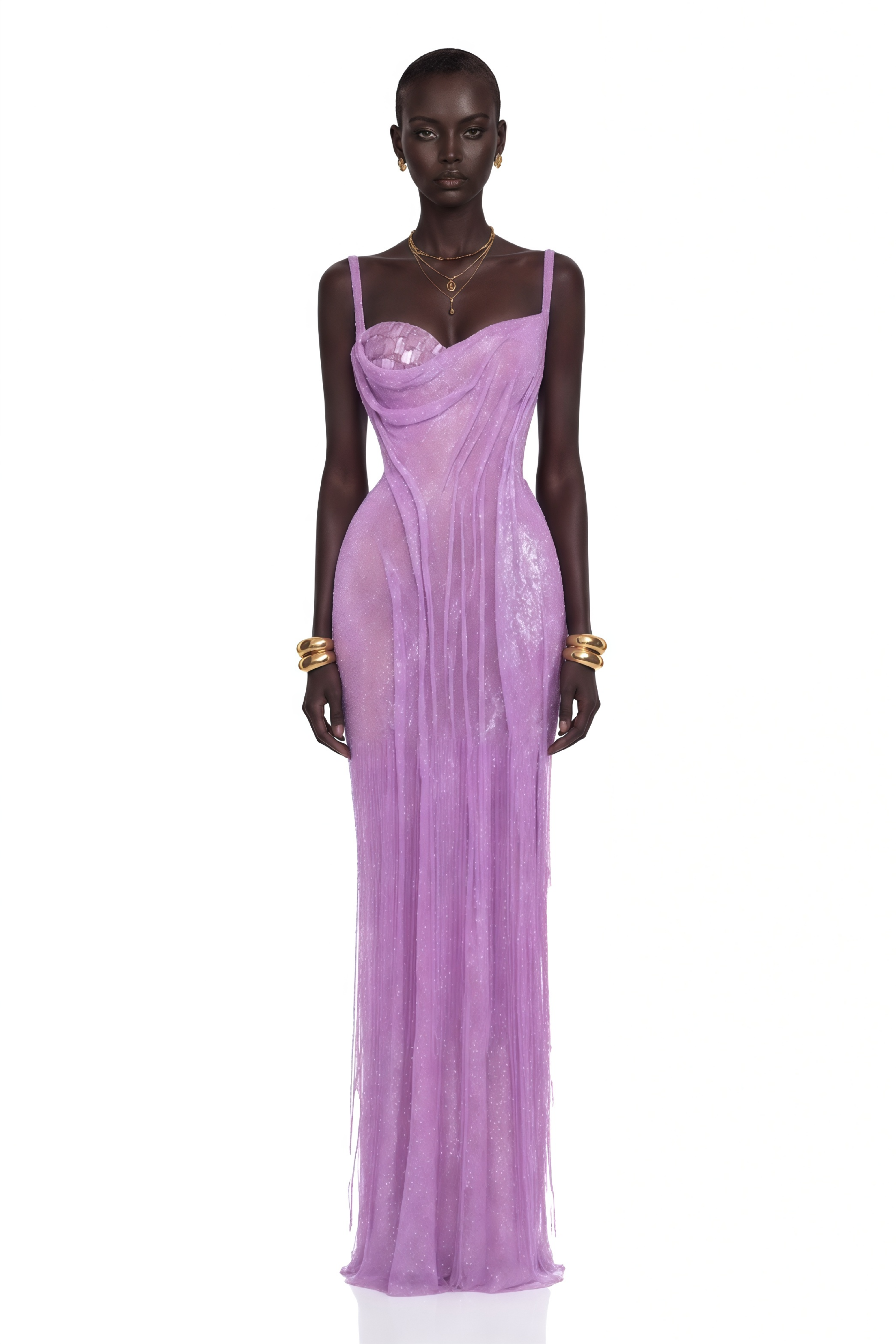 Soraya Lavender Sequin Cowl Neck Spaghetti Strap Maxi Dress
