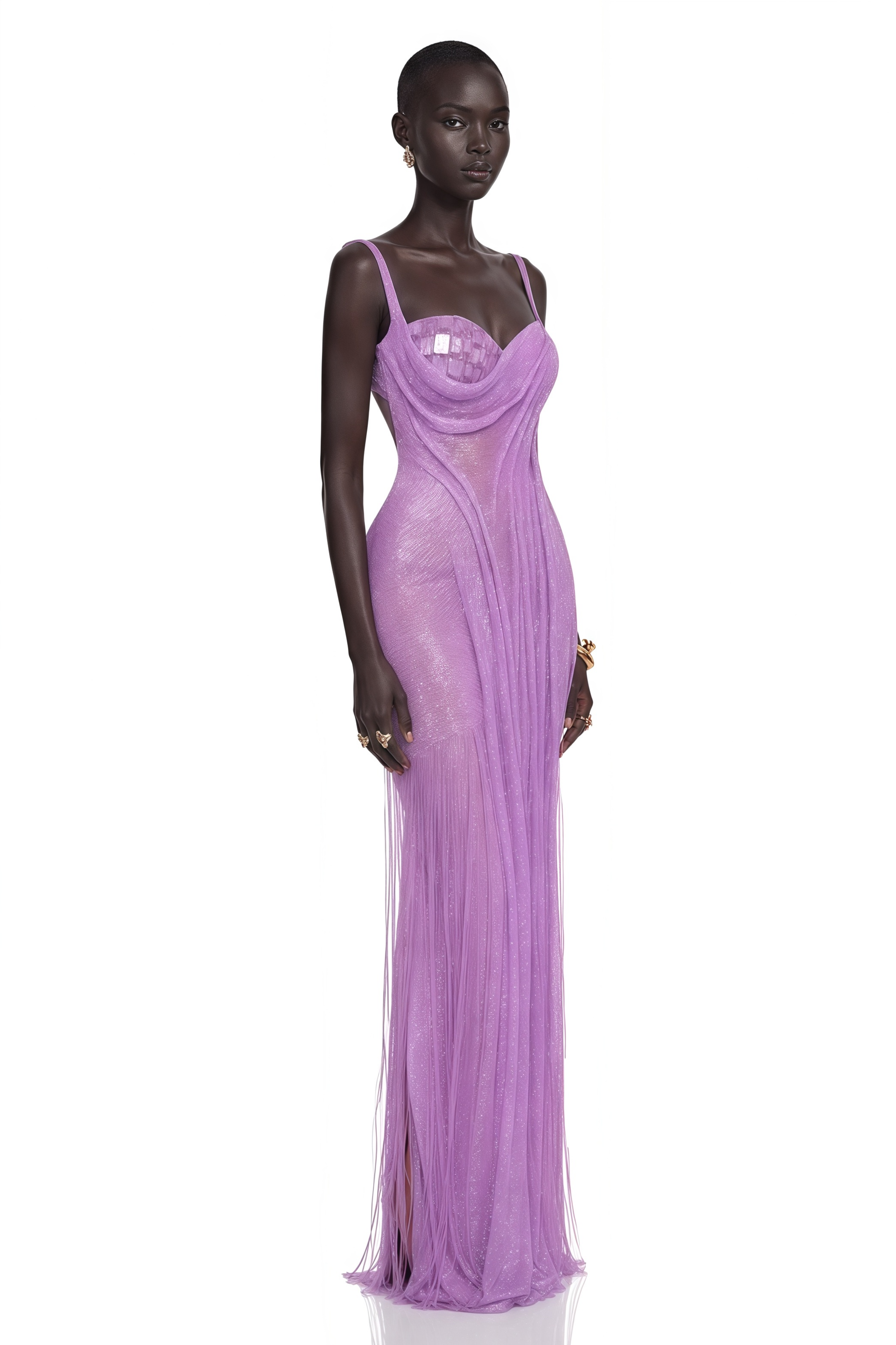 Soraya Lavender Sequin Cowl Neck Spaghetti Strap Maxi Dress