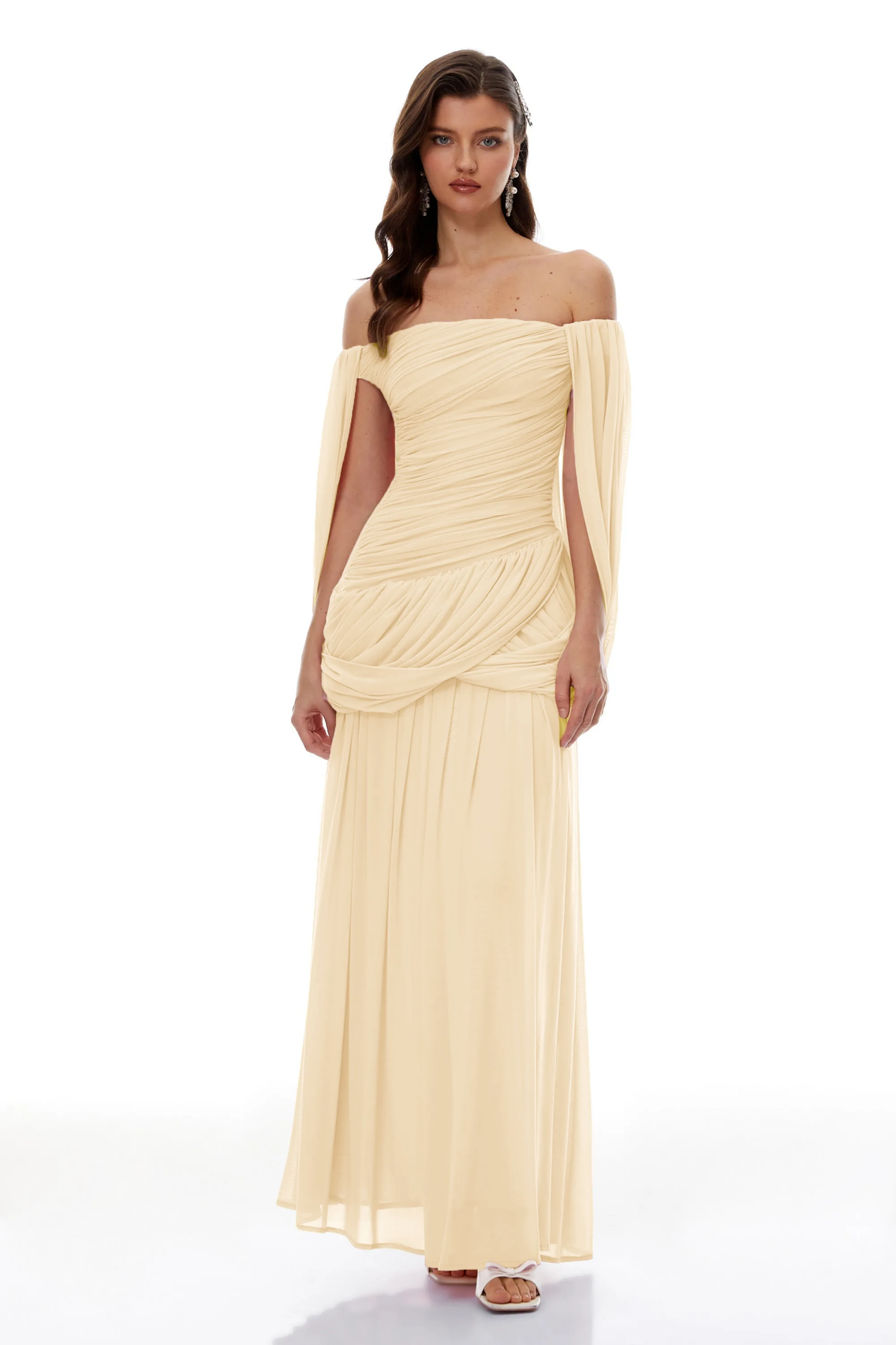 Suné Yellow Cross Front Ruched Maxi Dress – Miss Rosier - Women's