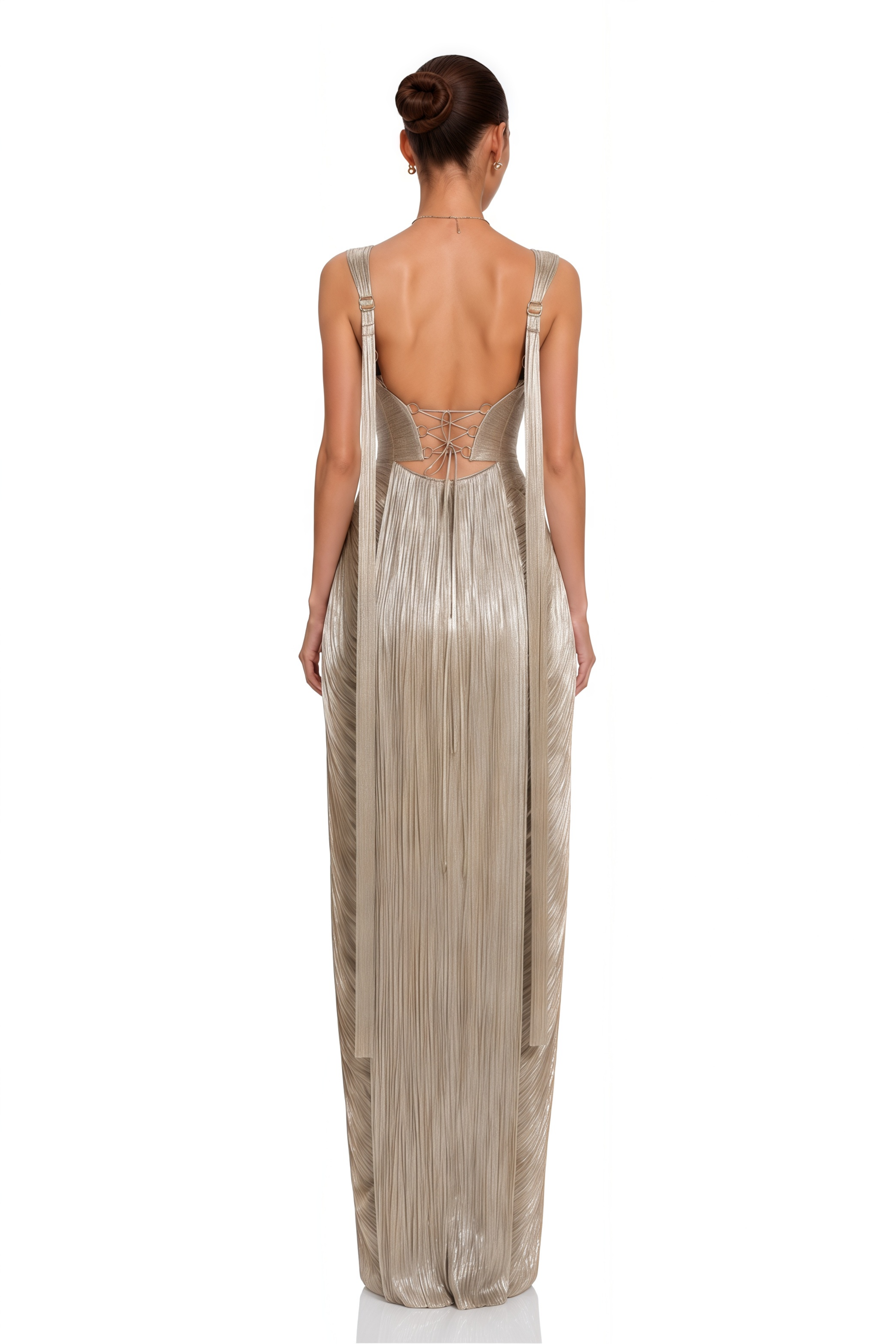 Sutton Champagne Sweetheart Neckline Pleated Maxi Dress
