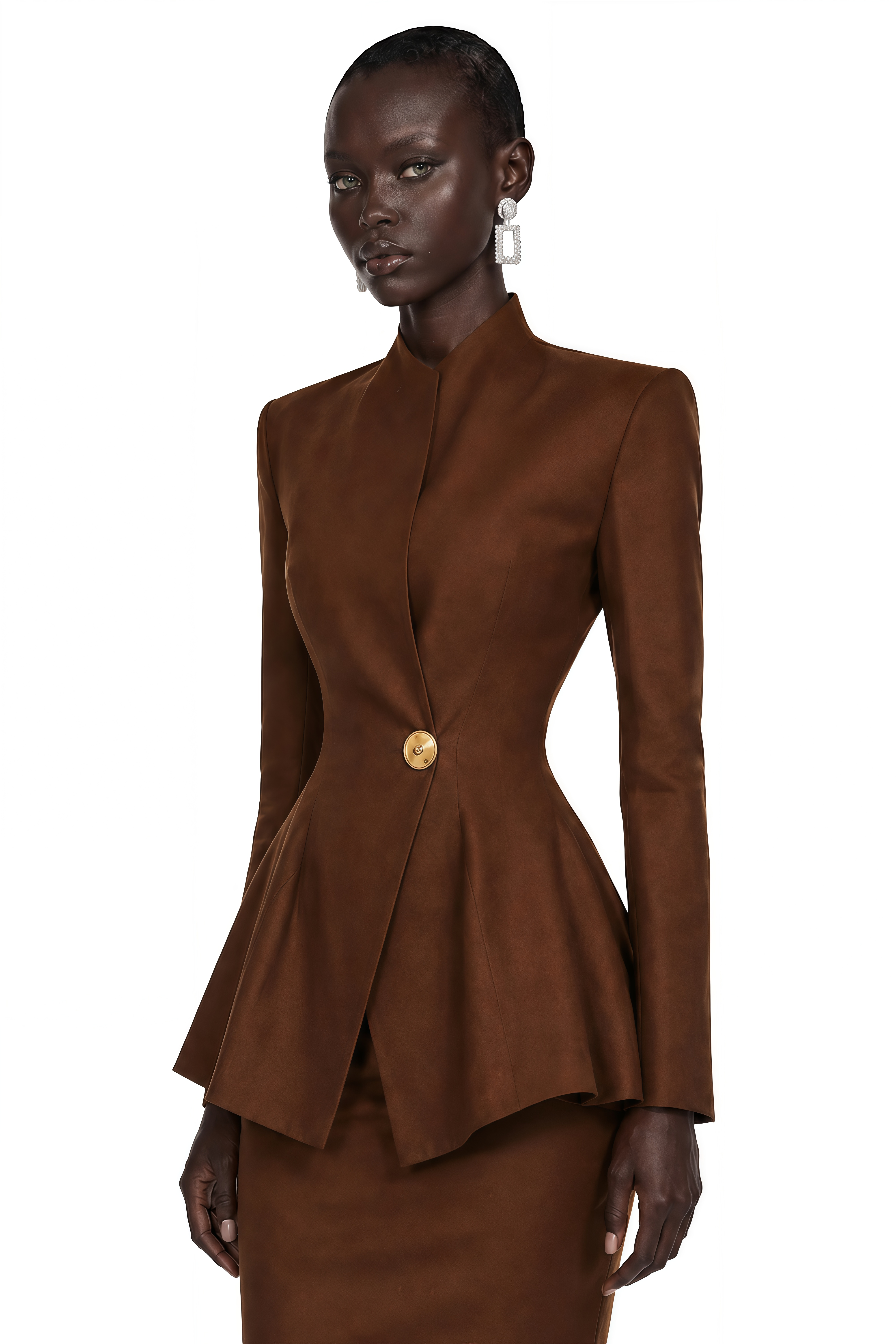 Sybil Brown Tailored Blazer Top & Maxi Skirt Set