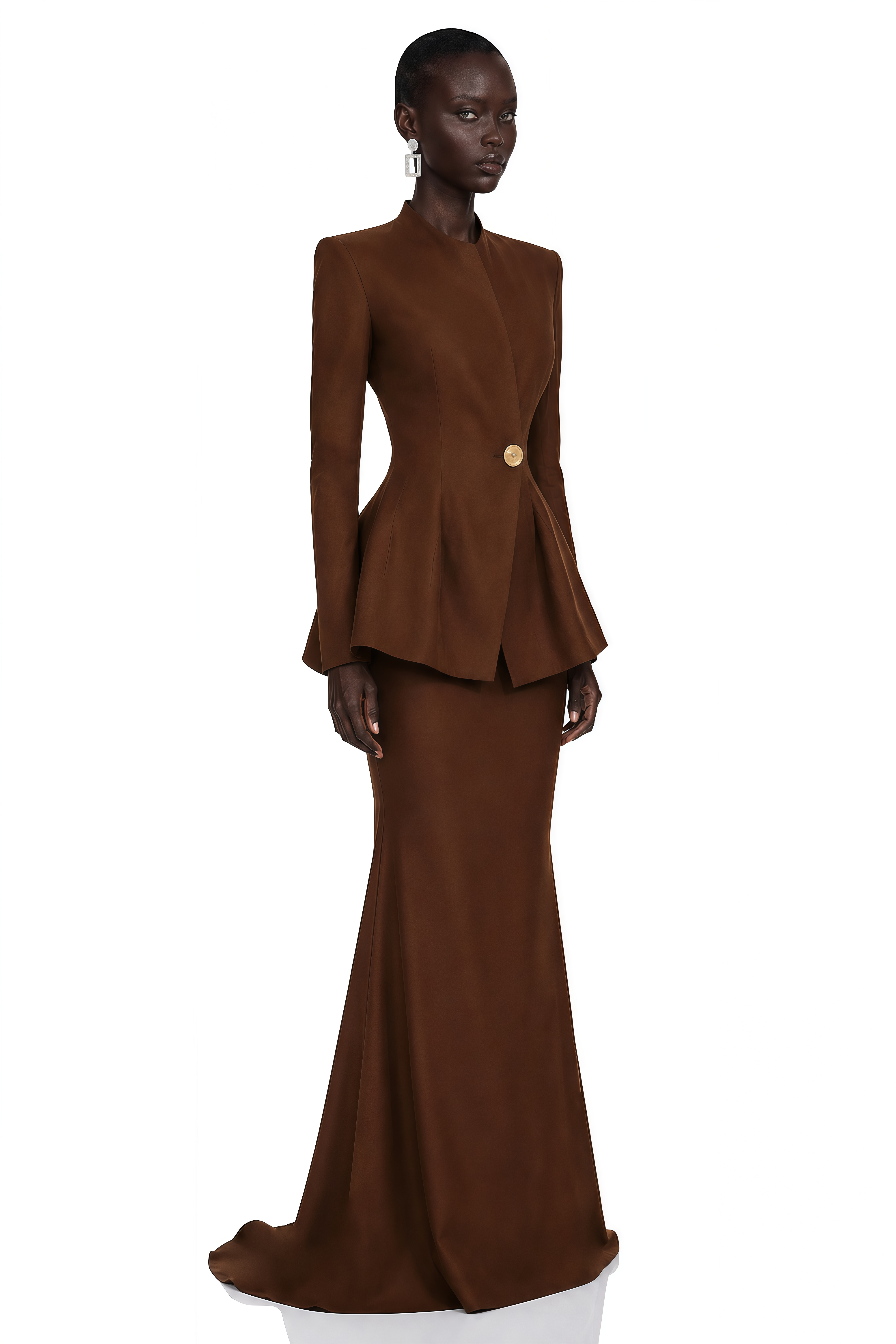 Sybil Brown Tailored Blazer Top & Maxi Skirt Set