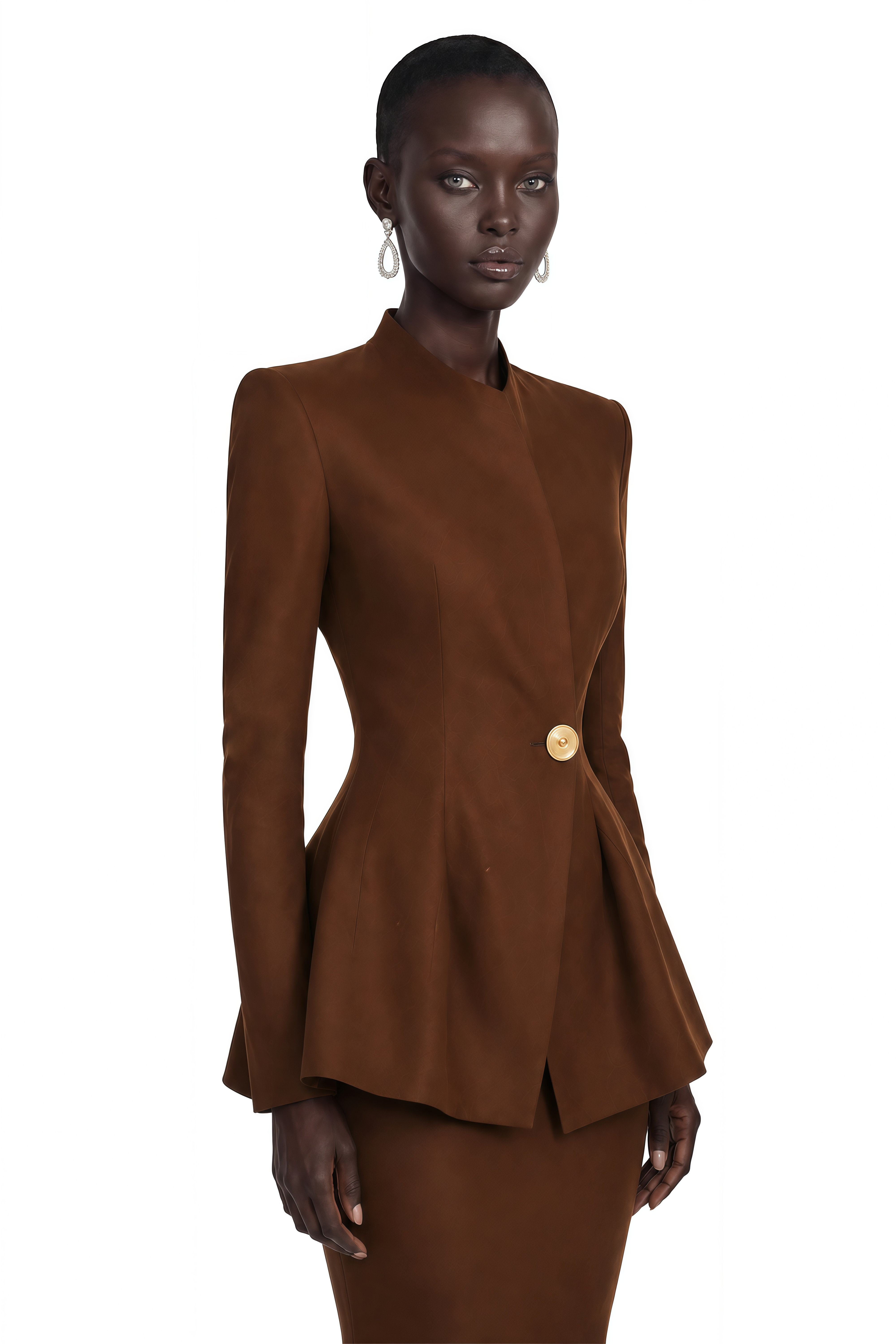 Sybil Brown Tailored Blazer Top & Maxi Skirt Set