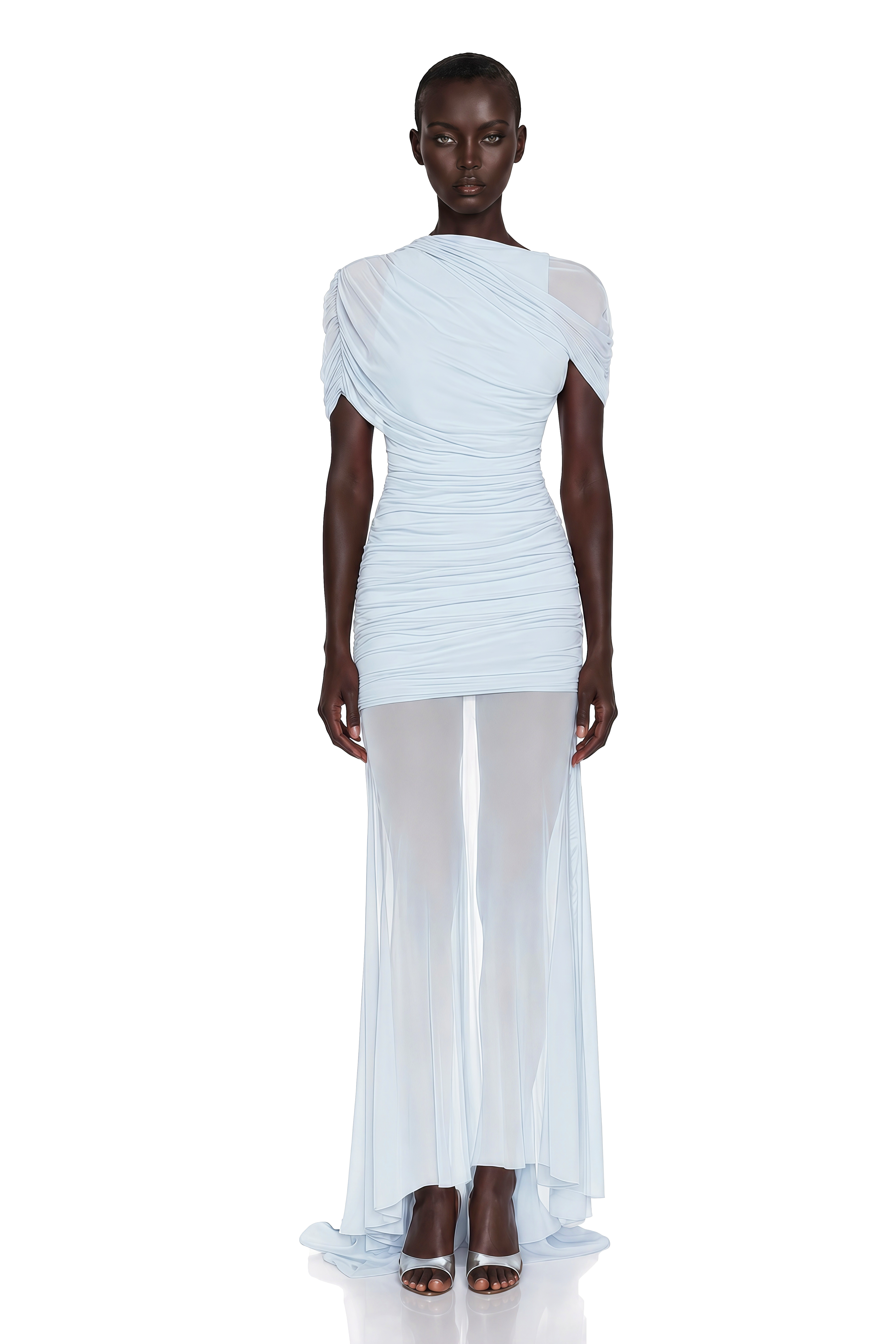 blue mesh ruched dress Sylphe Asymmetrical Maxi – Miss Rosier Line Dry Formal Gown Fashion nova sugar free Stock:Pre order