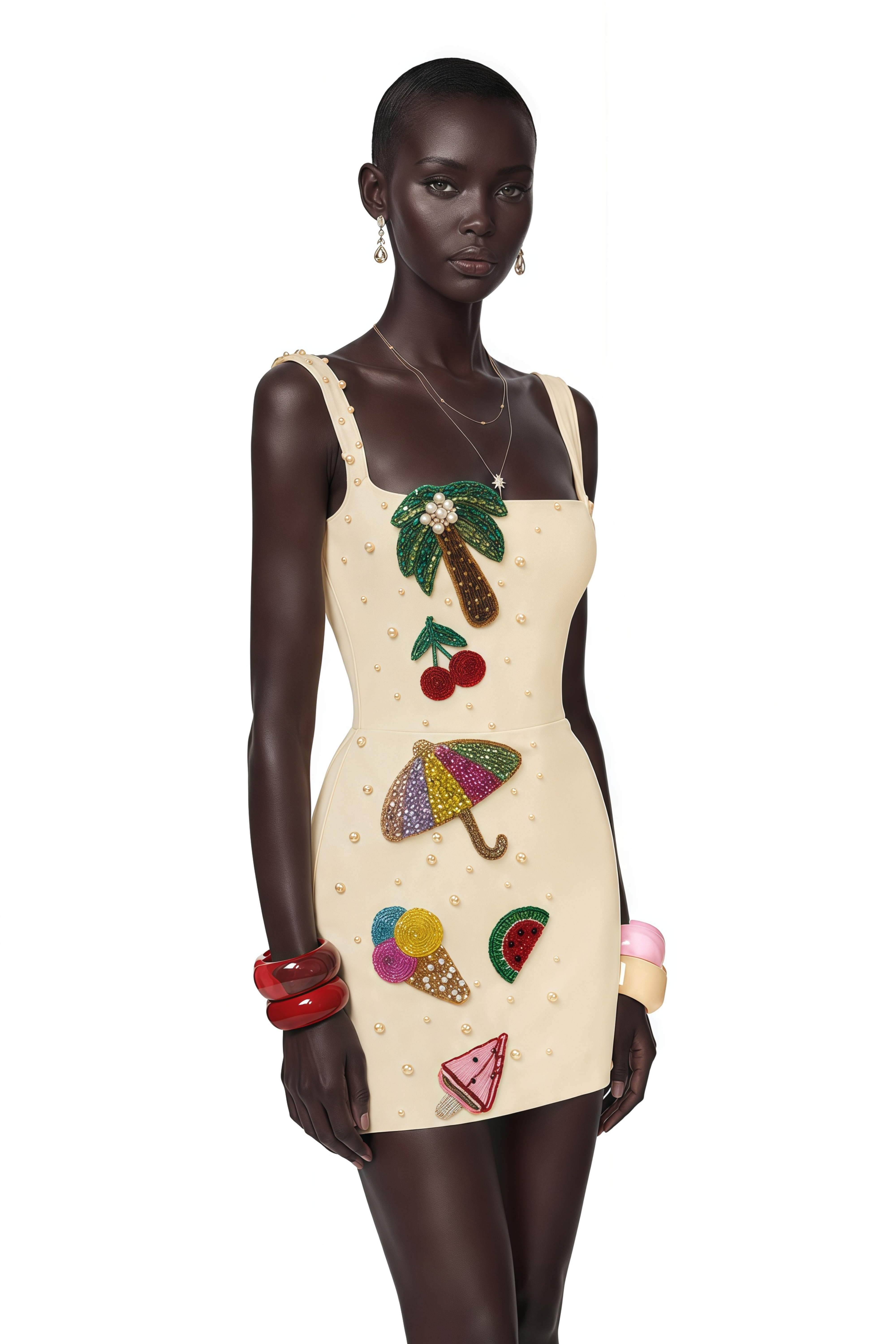 Sylvie Beige Embellished Mini Dress