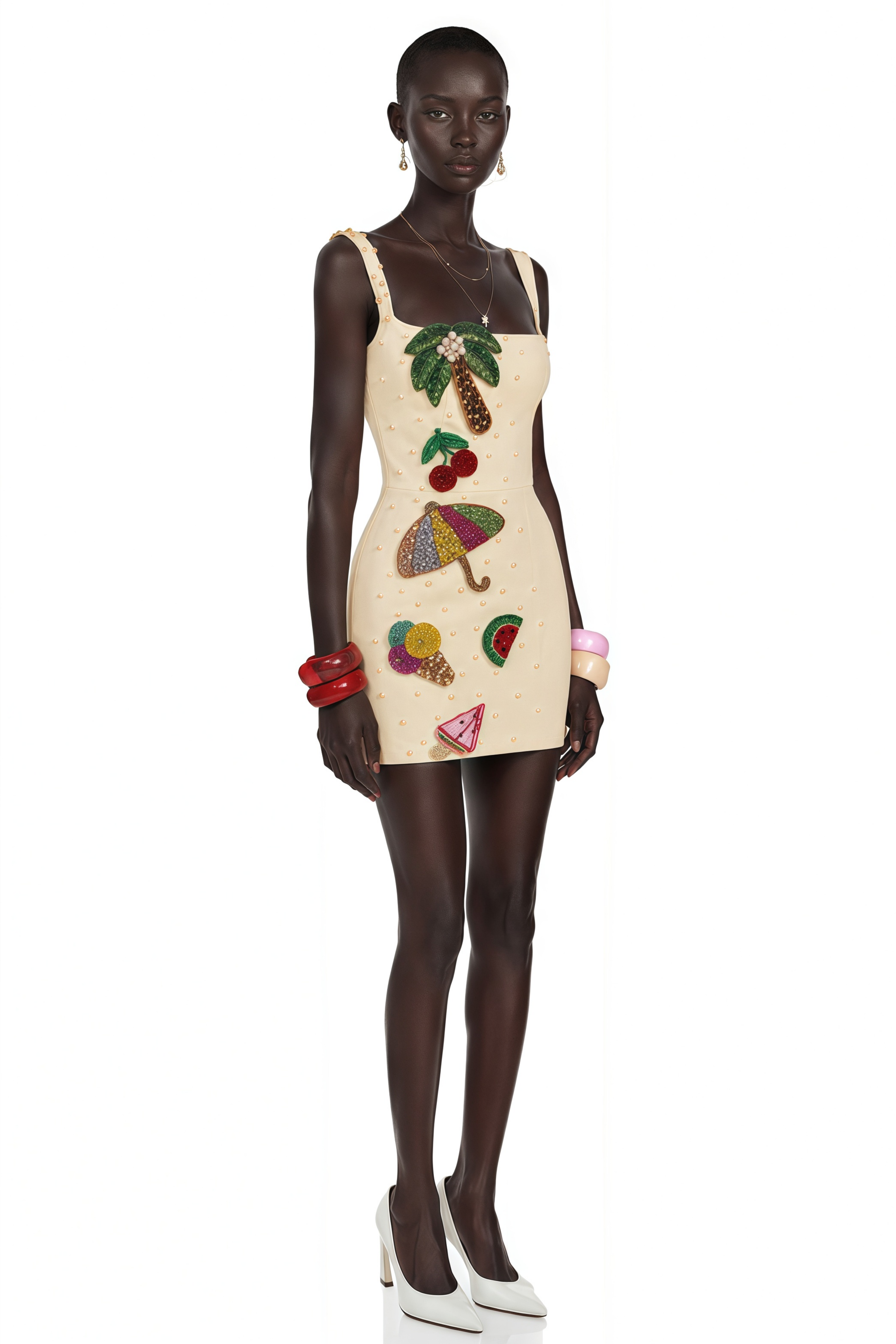 Sylvie Beige Embellished Mini Dress