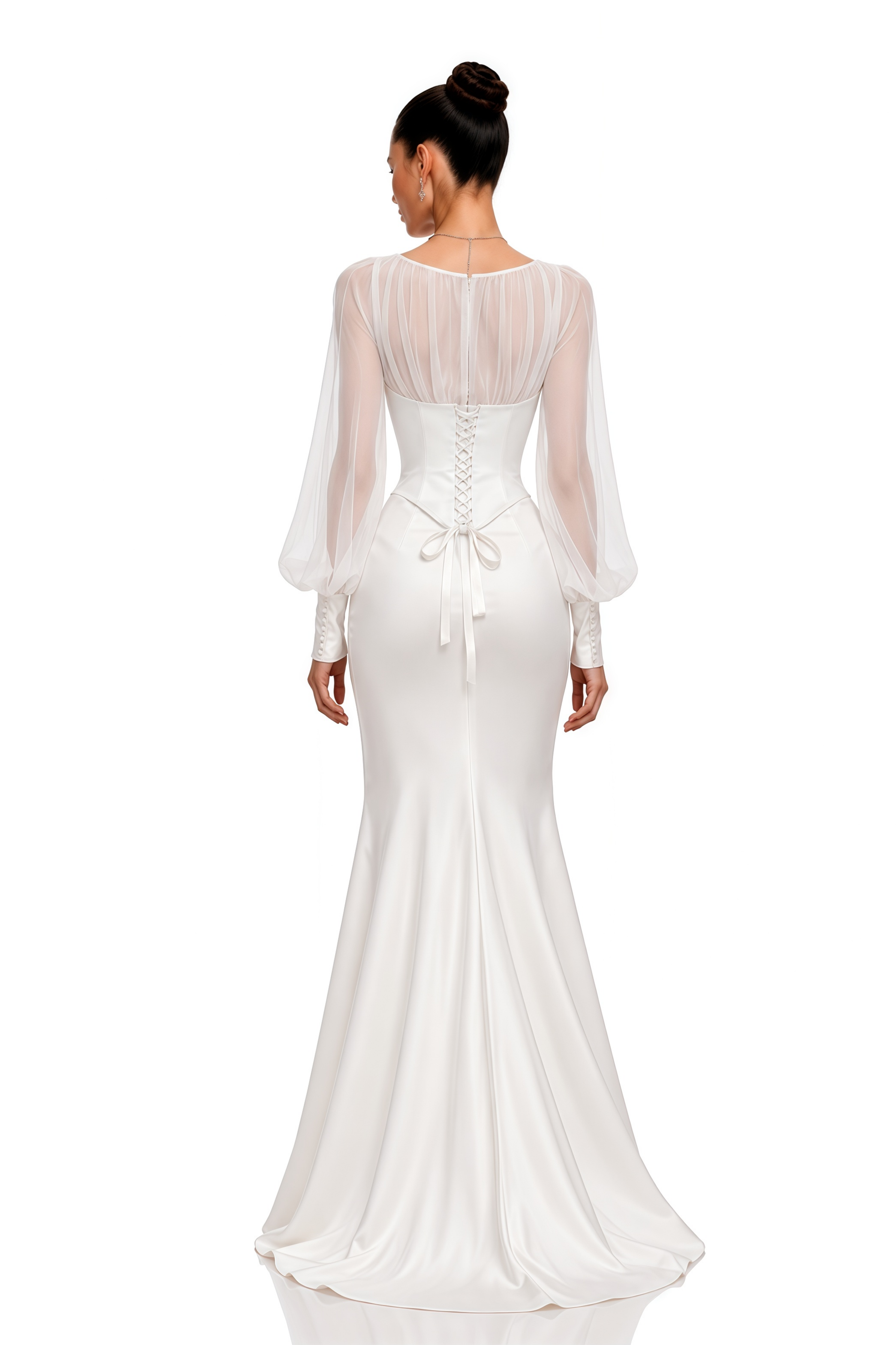 Sylvie White Gathered Long Sleeve Blouse & Mermaid Skirt Set