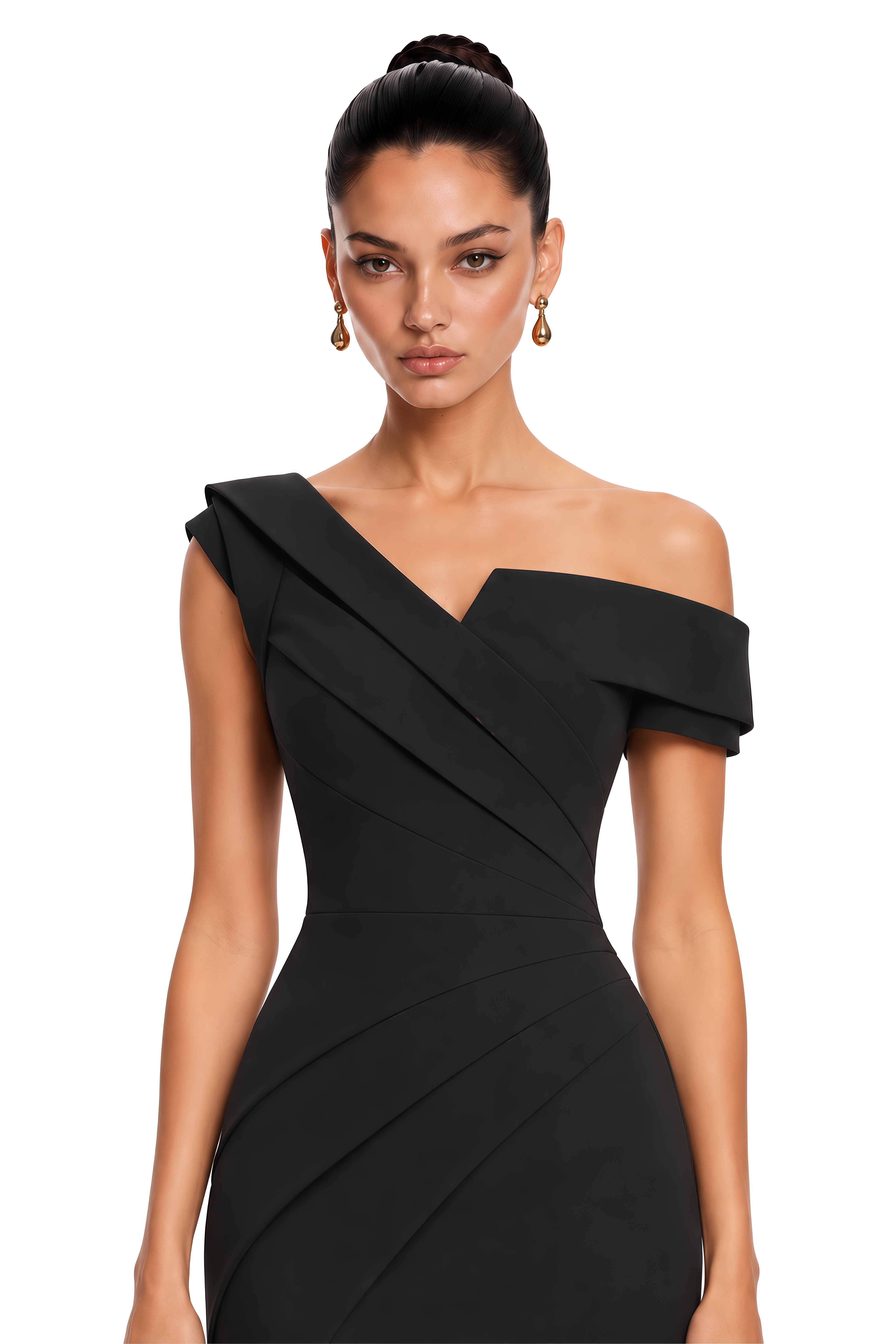 Taibah Black Asymmetrical Off-Shoulder Maxi Dress