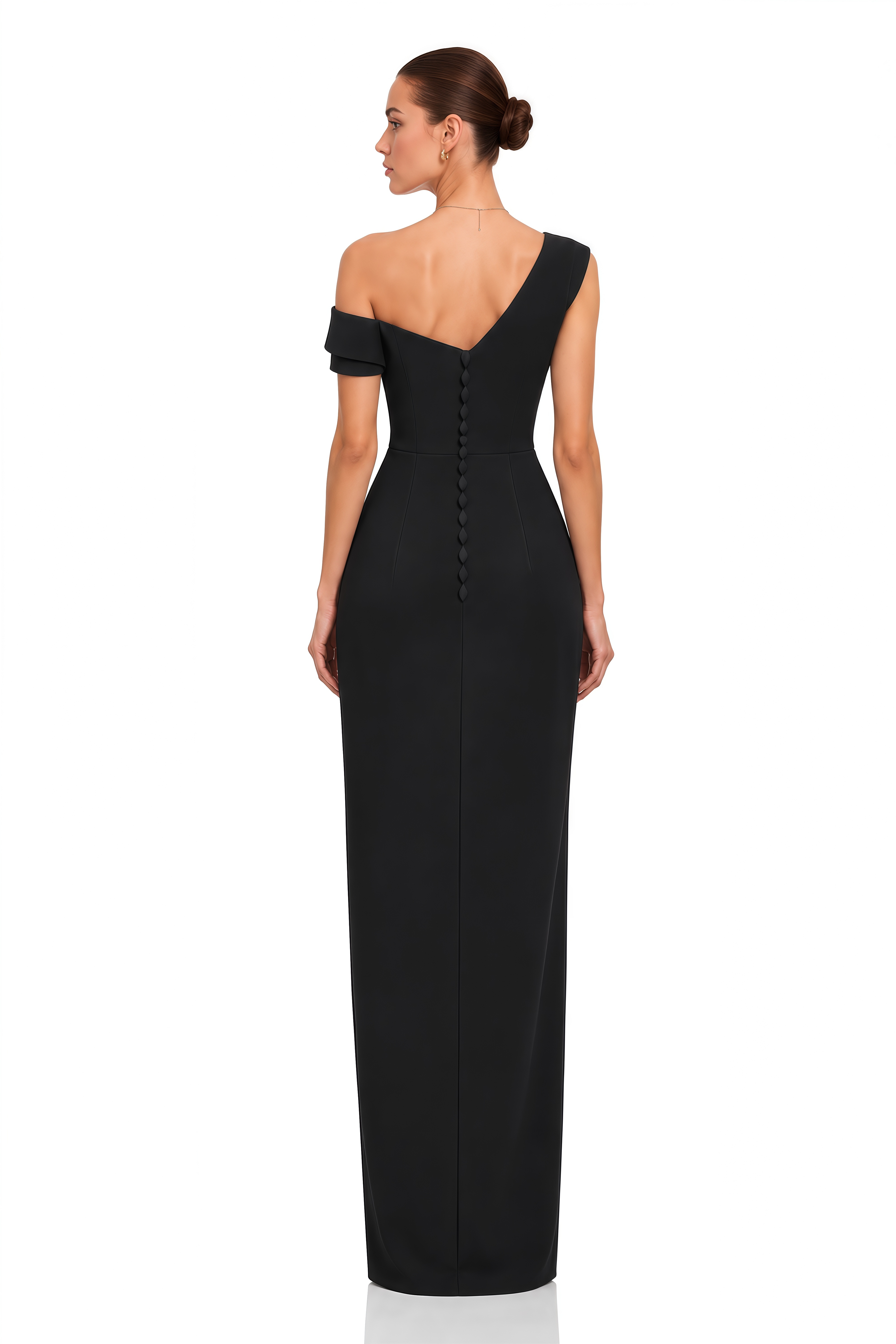 Taibah Black Asymmetrical Off-Shoulder Maxi Dress