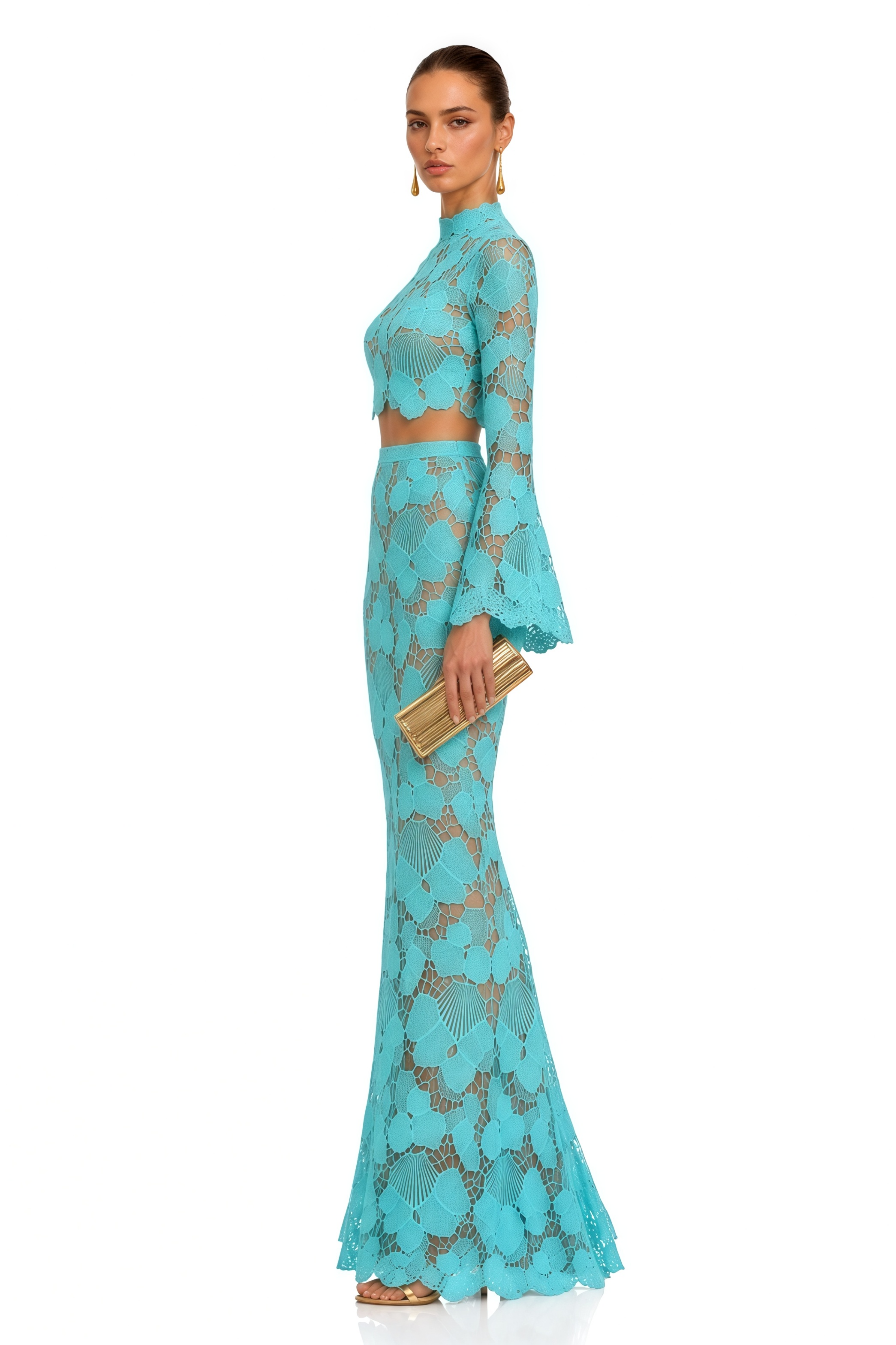 Taliesin Turquoise Lace Crop Top & Maxi Skirt Set