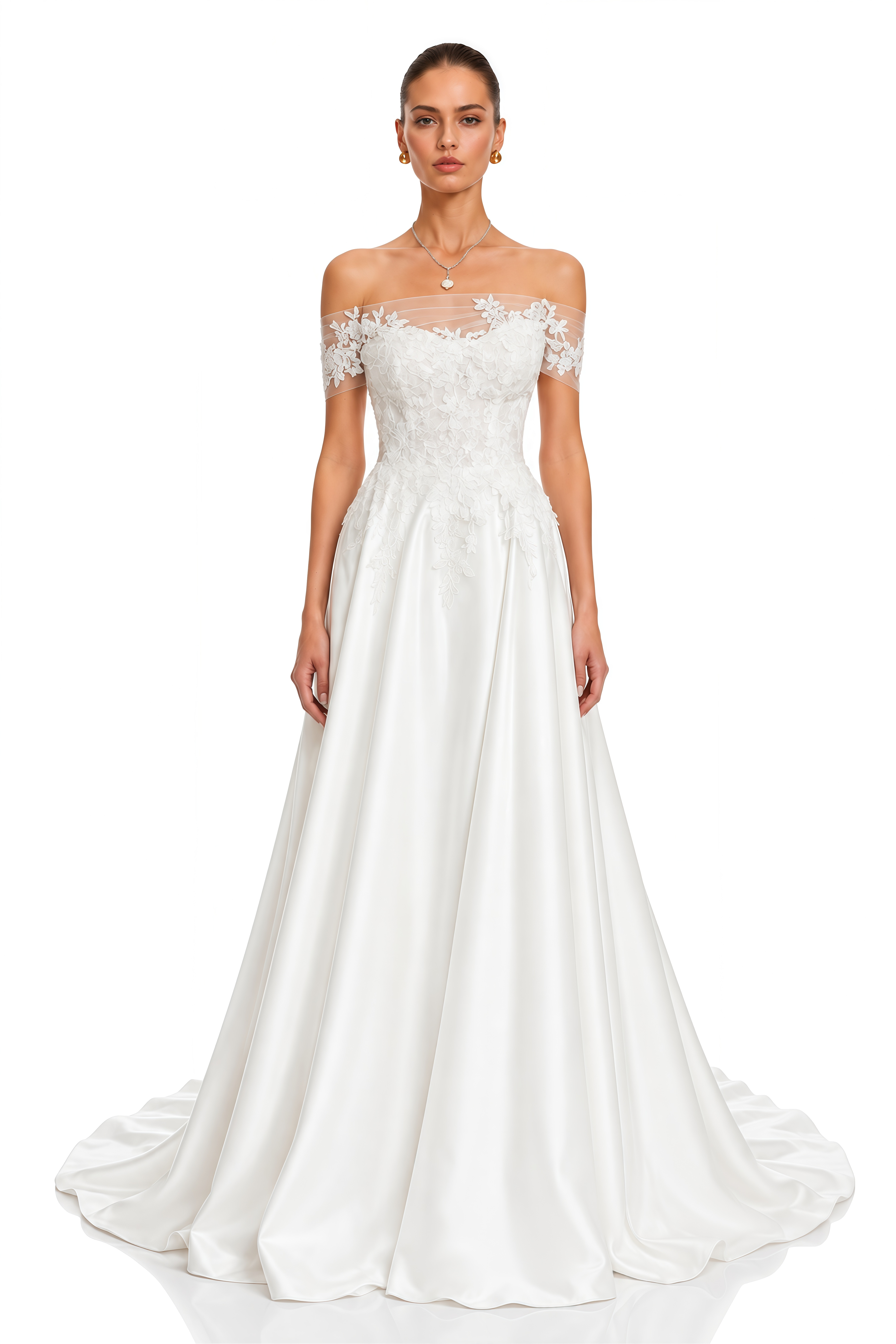 Talwyn White Off Shoulder Floral Applique Maxi Dress